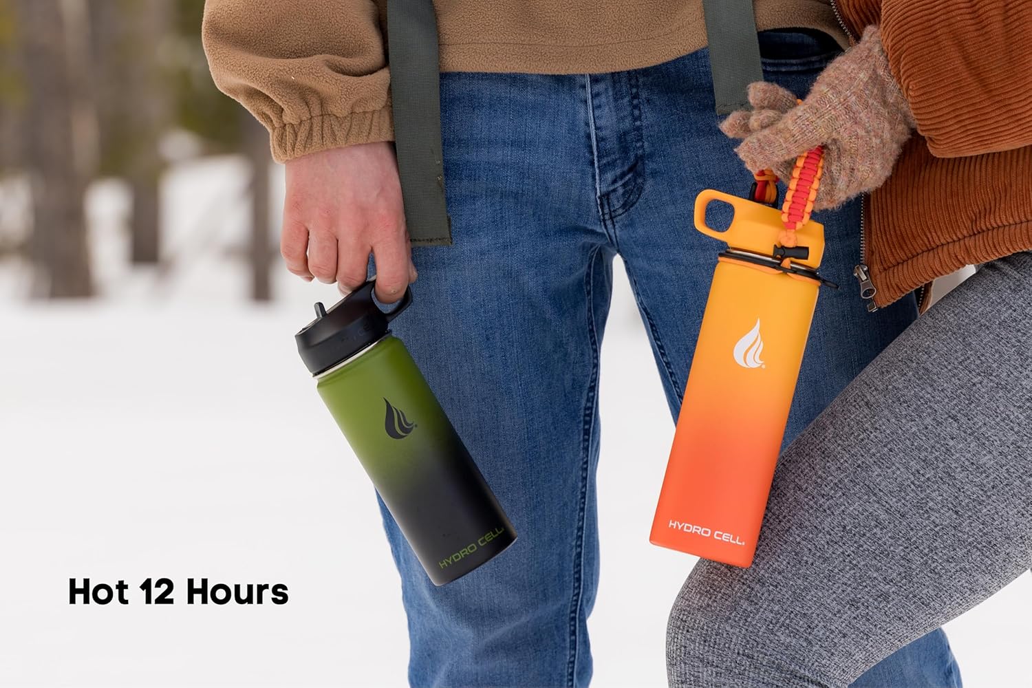 HYDRO CELL Stainless Steel Insulated Water Bottle with Straw - For Cold & Hot Drinks - Metal Vacuum Flask with Screw Cap and Modern Leakproof Sport Thermos for Adults (Army/Black 18oz) - Image 5