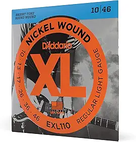 Cordas de guitarra elétricas D'Addario calibre de luz regular com aço niquelado para um tom distinto e brilhante de longa duração e excelente entonação (EXL110)