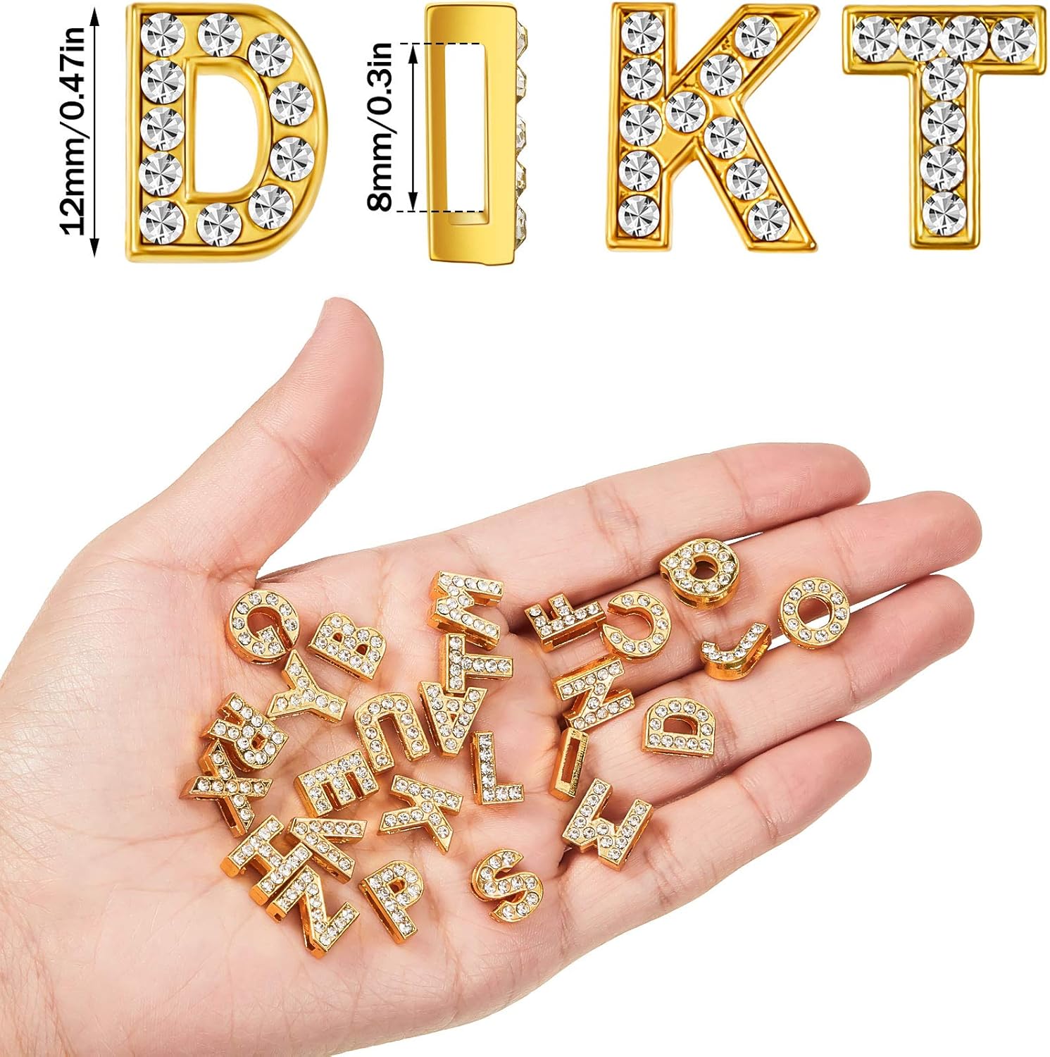Syhood 104 Pieces 8 mm Full Rhinestones Slide Alphabet Letters A-Z DIY Letters Charm for Wristbands Bracelets Necklace Choker Jewelry Making Charms Supplies, Gold - Image 2