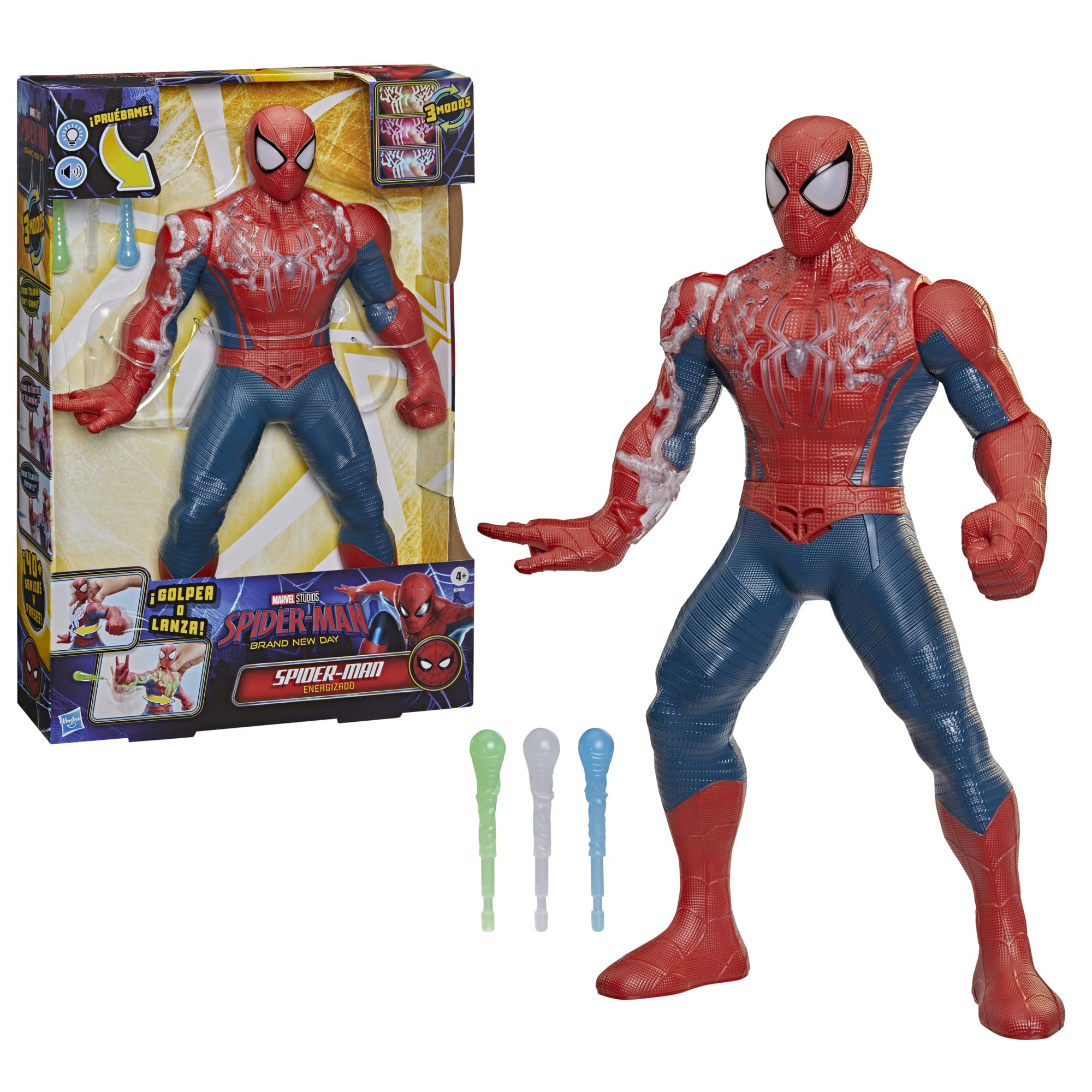 Marvel Spider-Man: Brand New Day, Spider-Man Energizado, Figura de acción electrónica, 36, 8 cm, Juguetes y Figuras Infantiles de superhéroe, A Partir de 4 años