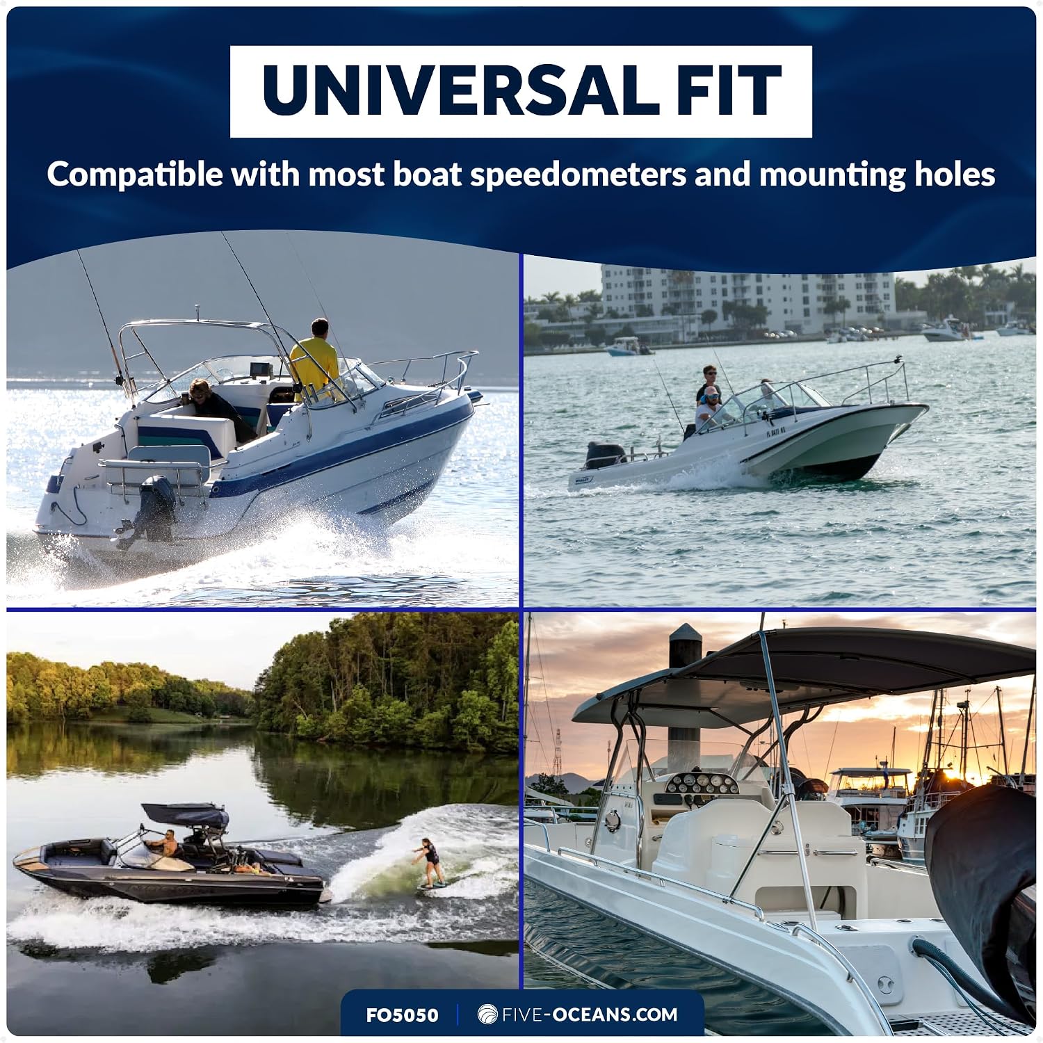 Five Oceans Marine Boat Speedometer Kit, Universal Pitot Tube Automatic Kick-Up Assembly Up to 80 MPH - Durable ABS Construction Speedometer Pitot for Boats & Pontoons- FO5050
