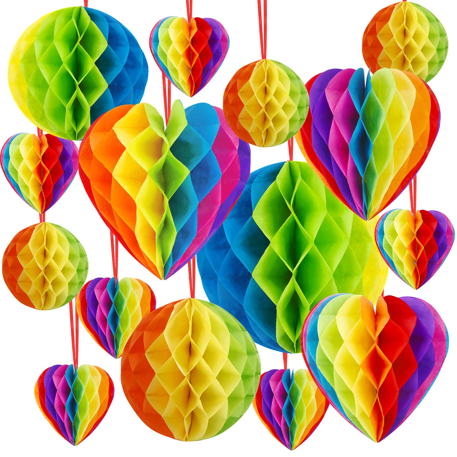 Décoration fête Arc-en-Ciel : 15 cœurs en papier nid d'abeille suspendus pour mariage LGBT