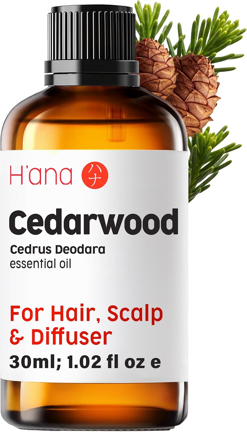 H’ana Cedarwood Essential Oil (1 Fl Oz) Cedarwood Oil for Hair, Diffuser, and Aromatherapy – Warm, Woody Scent