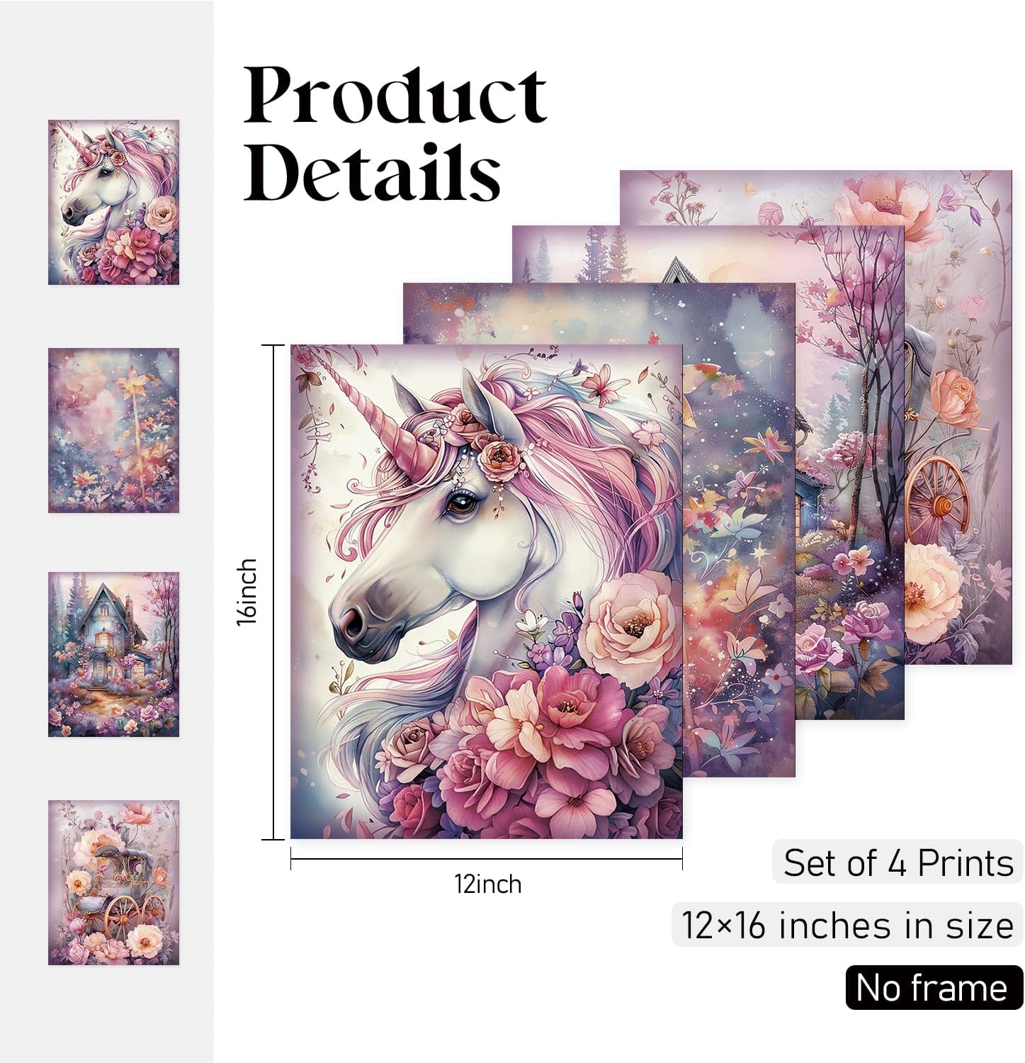 Locomiss Pink Fairy Girl Forest Fantasy Wall Art Decor, Fantastic Cottagecore Floral Garden Prints Posters for Girls Room Bedroom Farmhouse Living Room Wall Decor, Set of 4 (8x10 Unframed) image 2