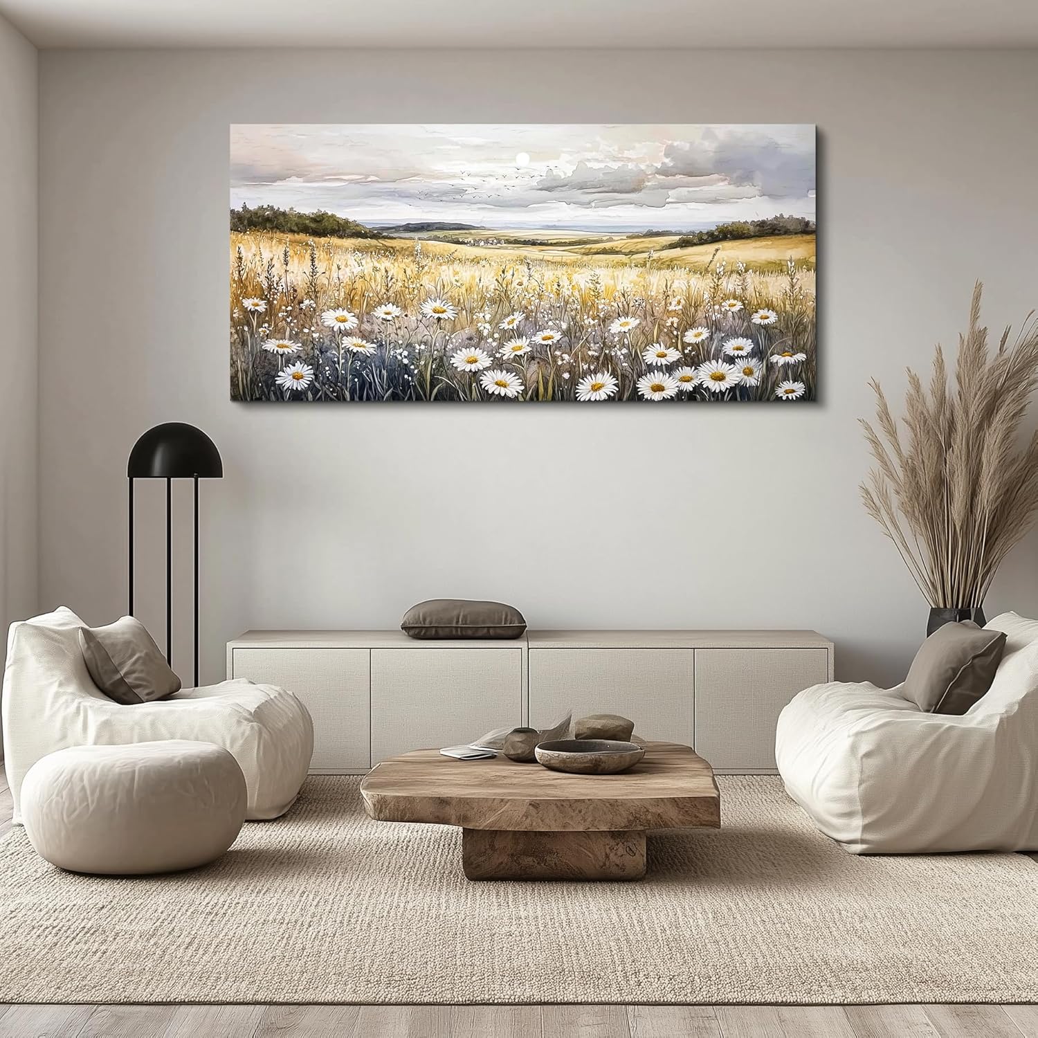 ZUITINGHUA Canvas Wall Art For Living Room Wall Decor For Bedroom Office Wall Decoration White Flower Landscape Painting Grassland Pictures Artwork Room Aesthetic Home Decor 20x40 In - Image 4