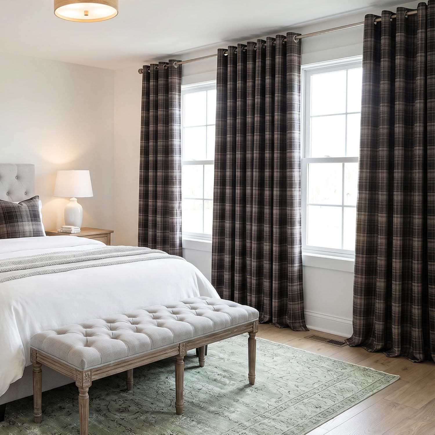 MEETSKY Brown Plaid 95% Blackout Curtains 84 Inch Length 2 Panels Set