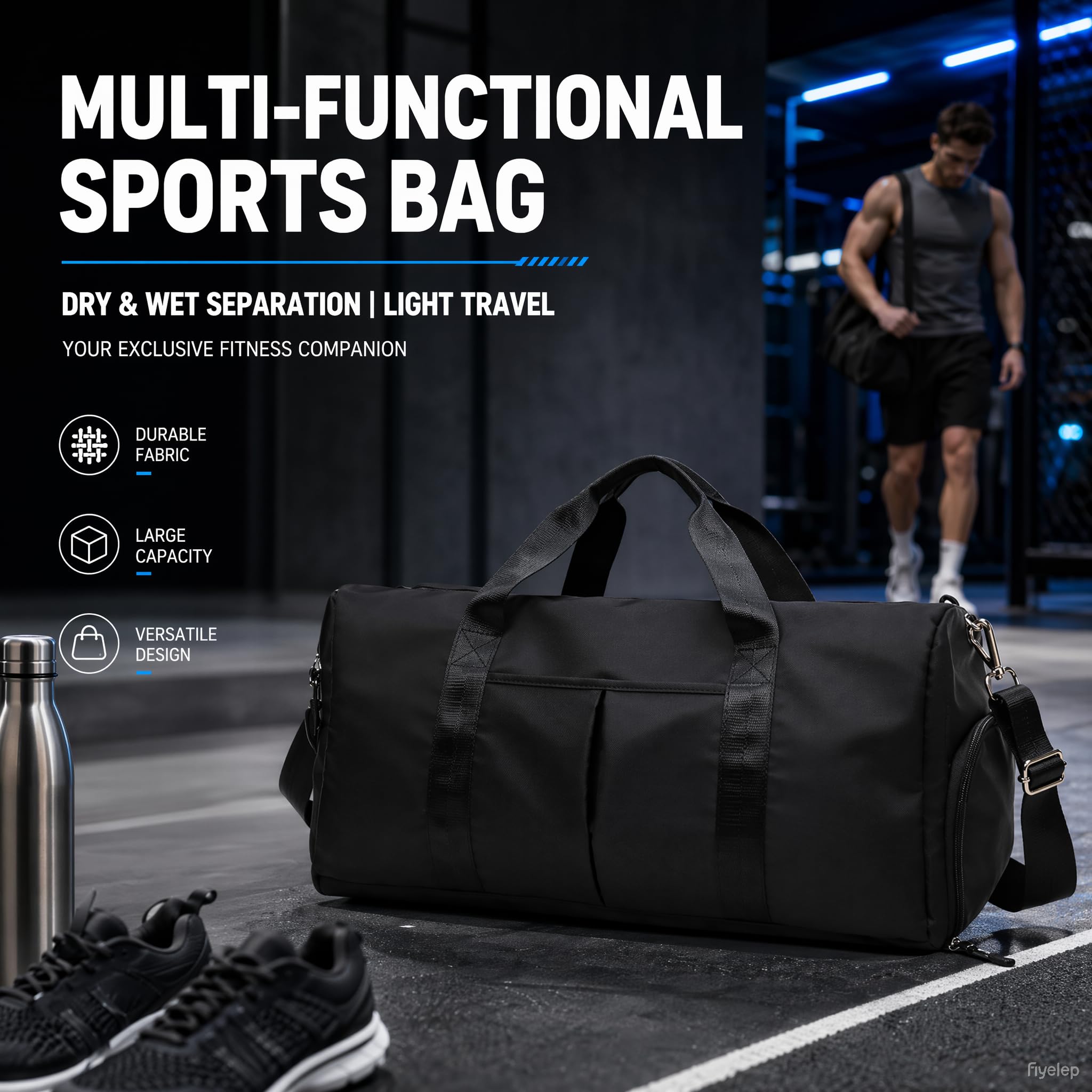 Sac de Sport,Sac de Voyage léger,Sac de Sport Femme,Sac Sport Homme,Gym Bag,Sac de Sport pour Homme et Femme,Compartiment Chaussures,pour Fitness,Basketball,Voyages