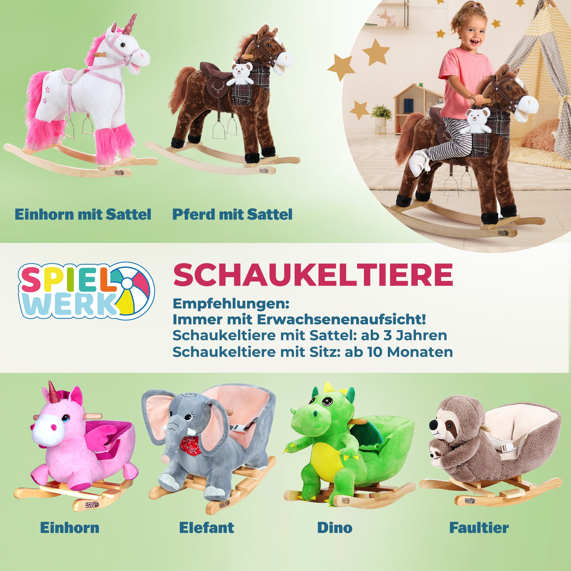 Deuba Spielwerk® Schaukeltier Elefant inkl. Sound Effekt Sicherheitsgurt Plüsch Schaukel Wippe Kinder Baby Spielzeug Balancetraining besonders weich Schaukelpferd