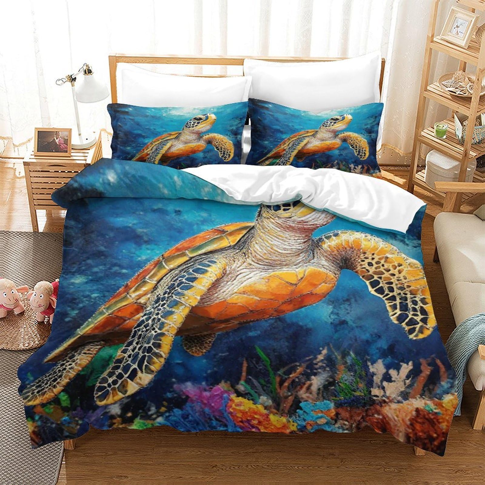 Housse de couette tortue de mer 140x200 microfibre