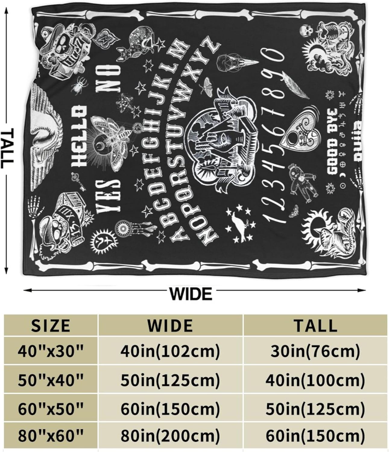 Ouija Board Goth Throw Blanket Halloween Blanket Witch Spooky Gifts Black Size 50"*40" - Image 3