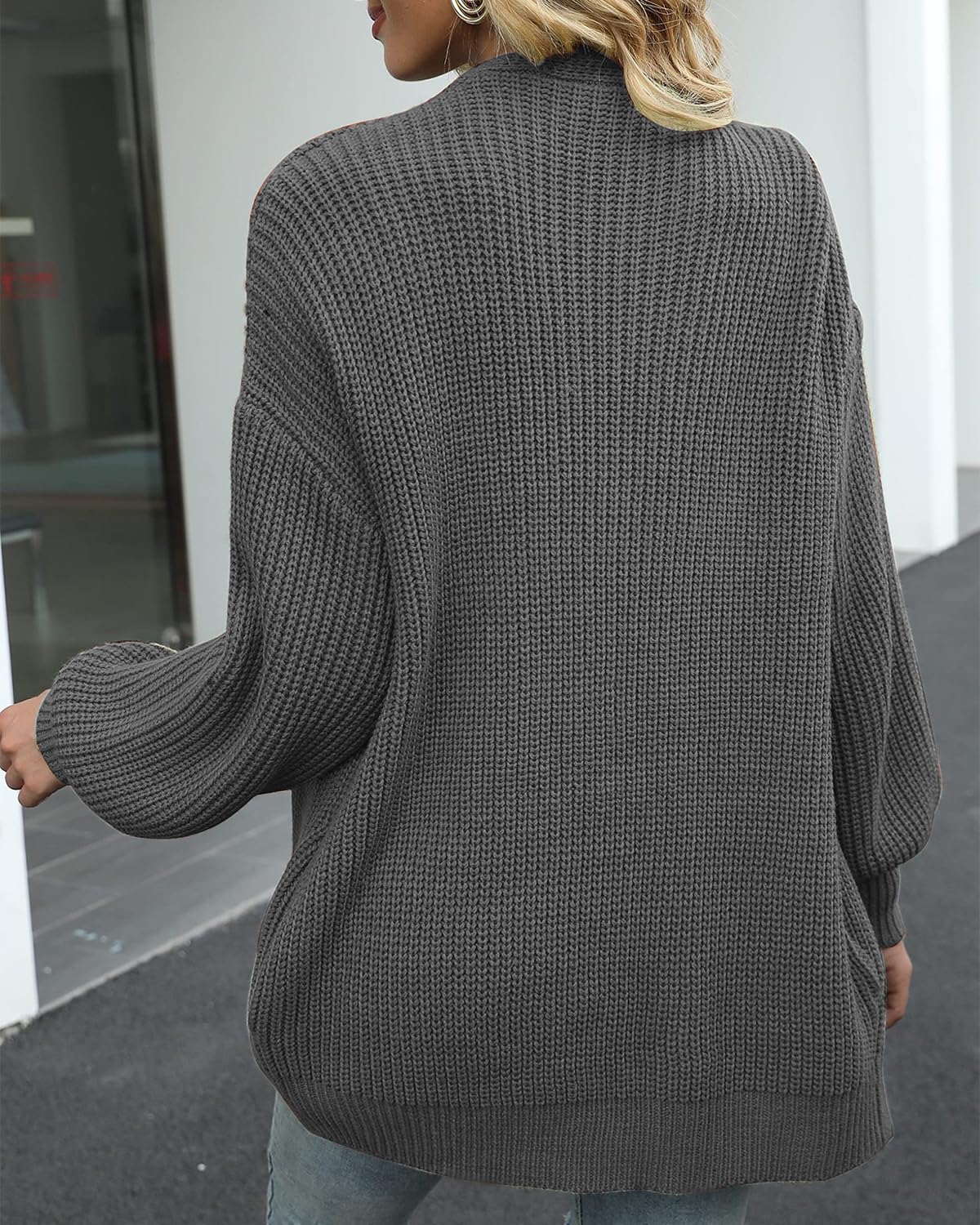 JFAN Cardigan Donna a Manica Lunga Lavorato a Maglia Leggero Sciolto Aperto Maglione Giacca Calda con Tasche per Autunno Inverno