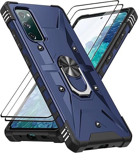 Funda para Samsung Galaxy S20 FE (no compatible con Galaxy S20), con protector de pantalla de vidrio templado 2 unidades, grado militar doble a