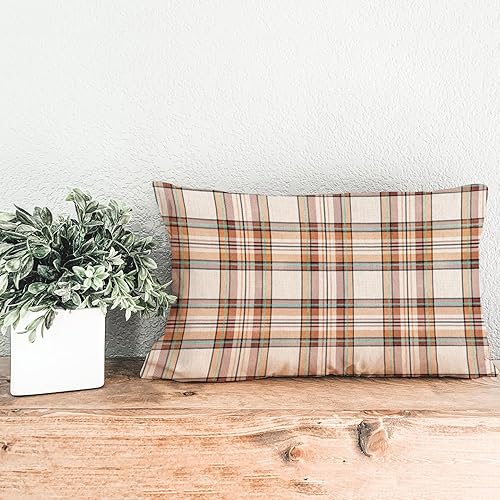 Miniatura 10 de AOFANGGO Funda de almohada decorativa de otoño de 12 x 20 pulgadas, lino sintético, a cuadros, granja, Acción de Gracias, Halloween, decoración del