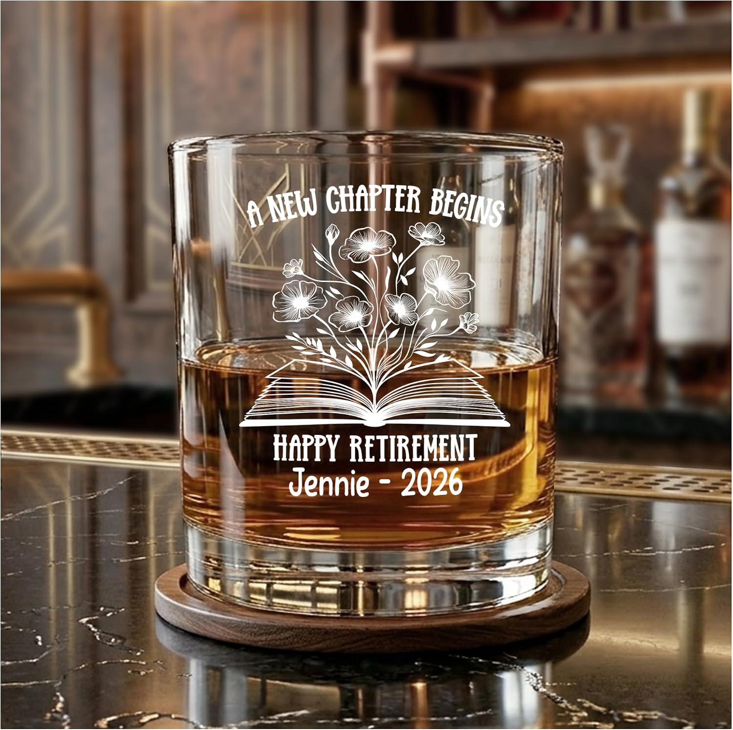 Hyturtle Personalized Retirement 2026 Whiskey Glass for Men Women, Retired Gift for Boss Coworkers Friends, Going Away, Leaving, Goodbye, Farewell Gift, Book Custom Name 11oz Engraved Whiskey Glasses