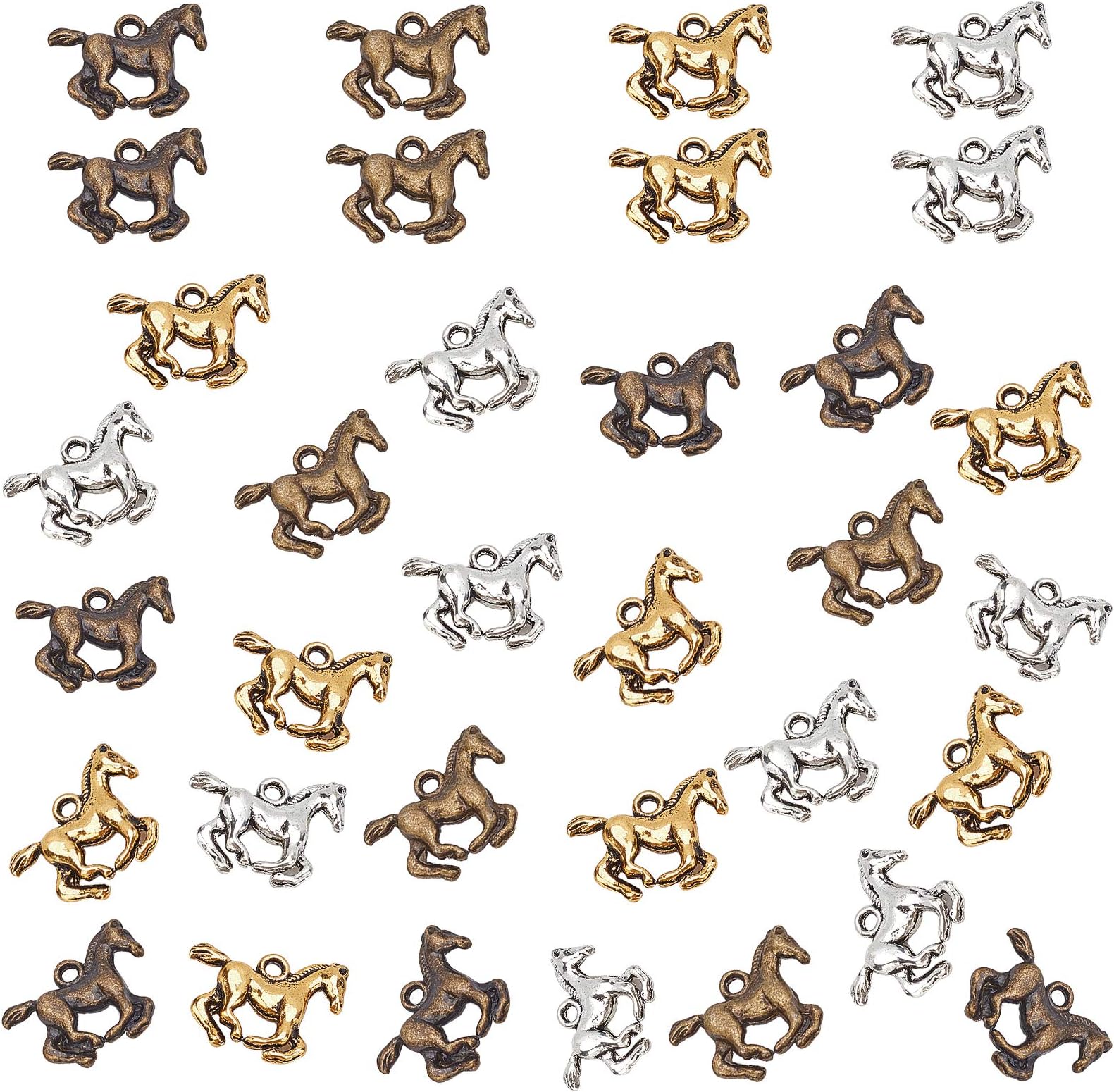 PH PandaHall 120pcs 4 Colors Horse Charms Pendants Running Horse Animal Charms Tibetan Equestrian Horsemanship Beads for DIY Bracelet Necklace Jewelry Making