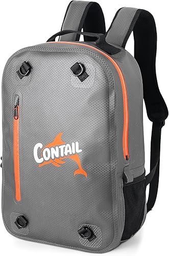 CONTAIL Mochila sumergible IPX7 de 25 litros, bolsa impermeable para portátil de viaje con cremalleras herméticas para barco, pesca, kayak, Negro -,