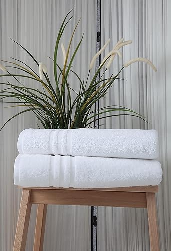 Miniatura 3 de Sienna Collection - Juego de 2 toallas de baño blancas de 100 % algodón turco de calidad hotelera para máxima suavidad y absorción, 27 x 54 pulgadas