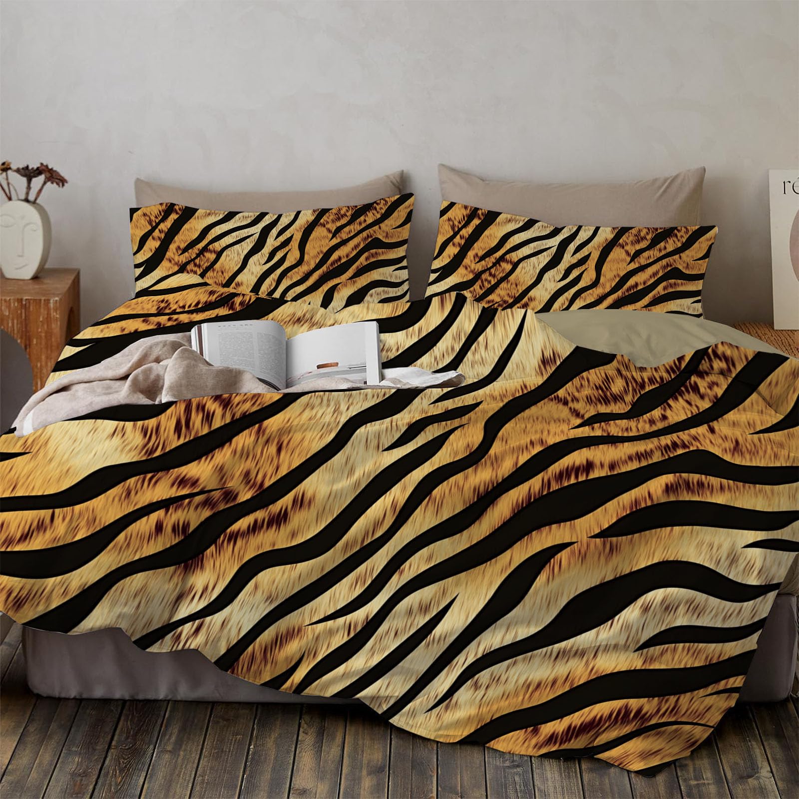 Housse de couette tigre facile à enfiler grâce à sa fermeture éclair parure de lit douce