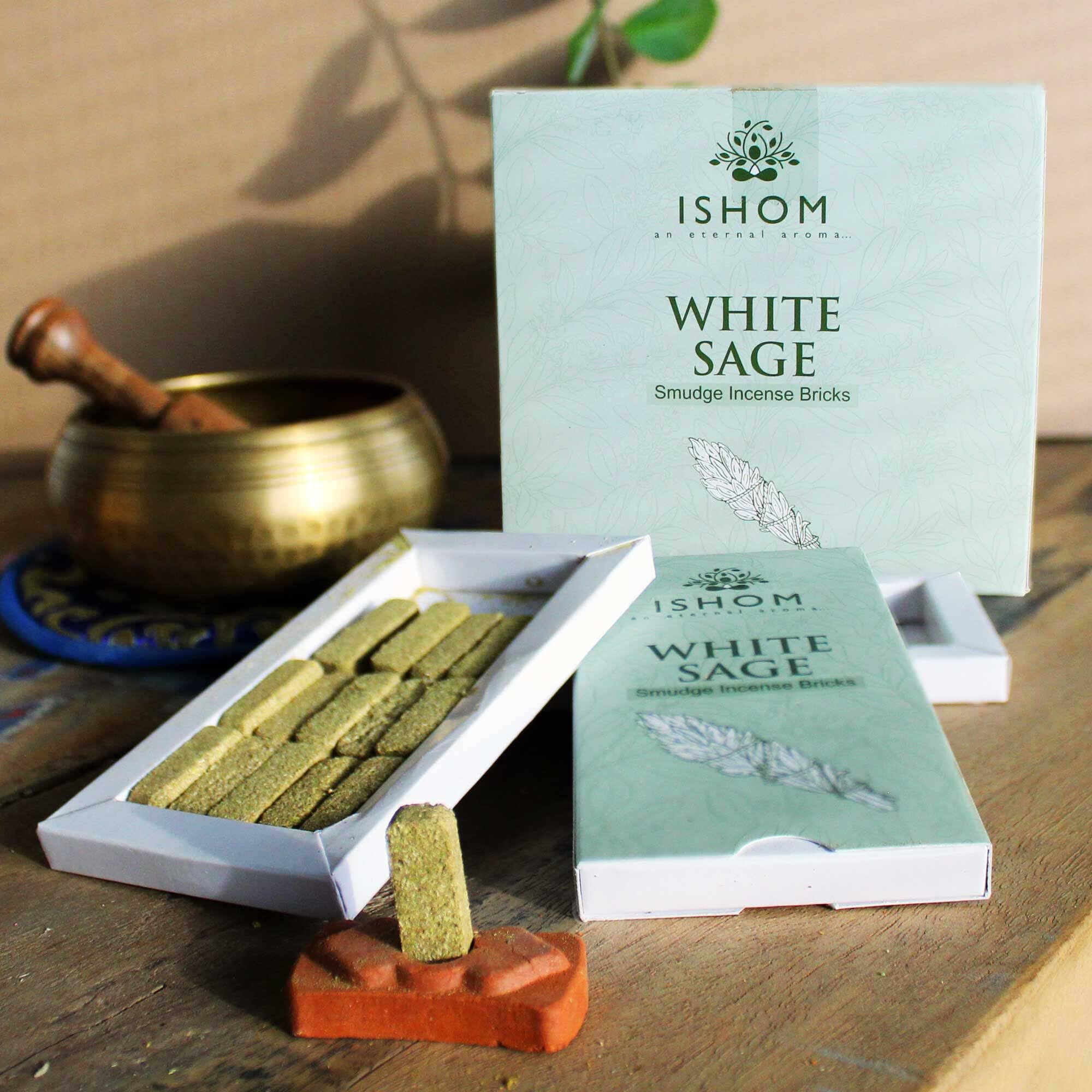 Pack of 15 Natural White Sage Incense Smudge Bricks with Terracotta Burner - Premium Smudging Solution for Cleansing, Meditation, and Relaxation