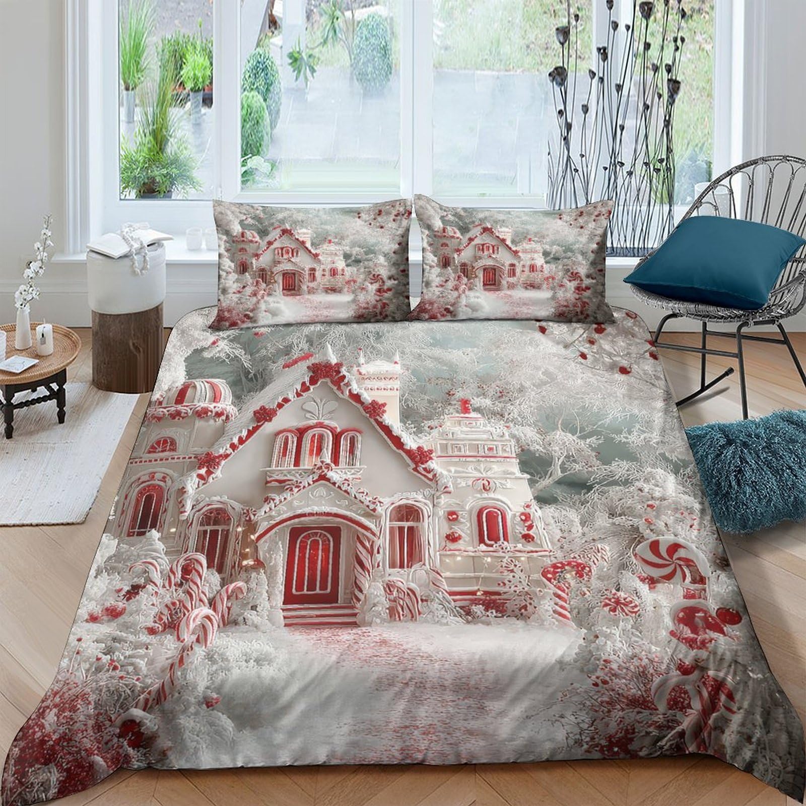 Ctjqhvkz Style-5 3D Printed Cottage Red Door Fitted Sheet Microfiber Soft Mattress Cover For Bedroom Dorm Decor Dustproof Single（135X200cm）