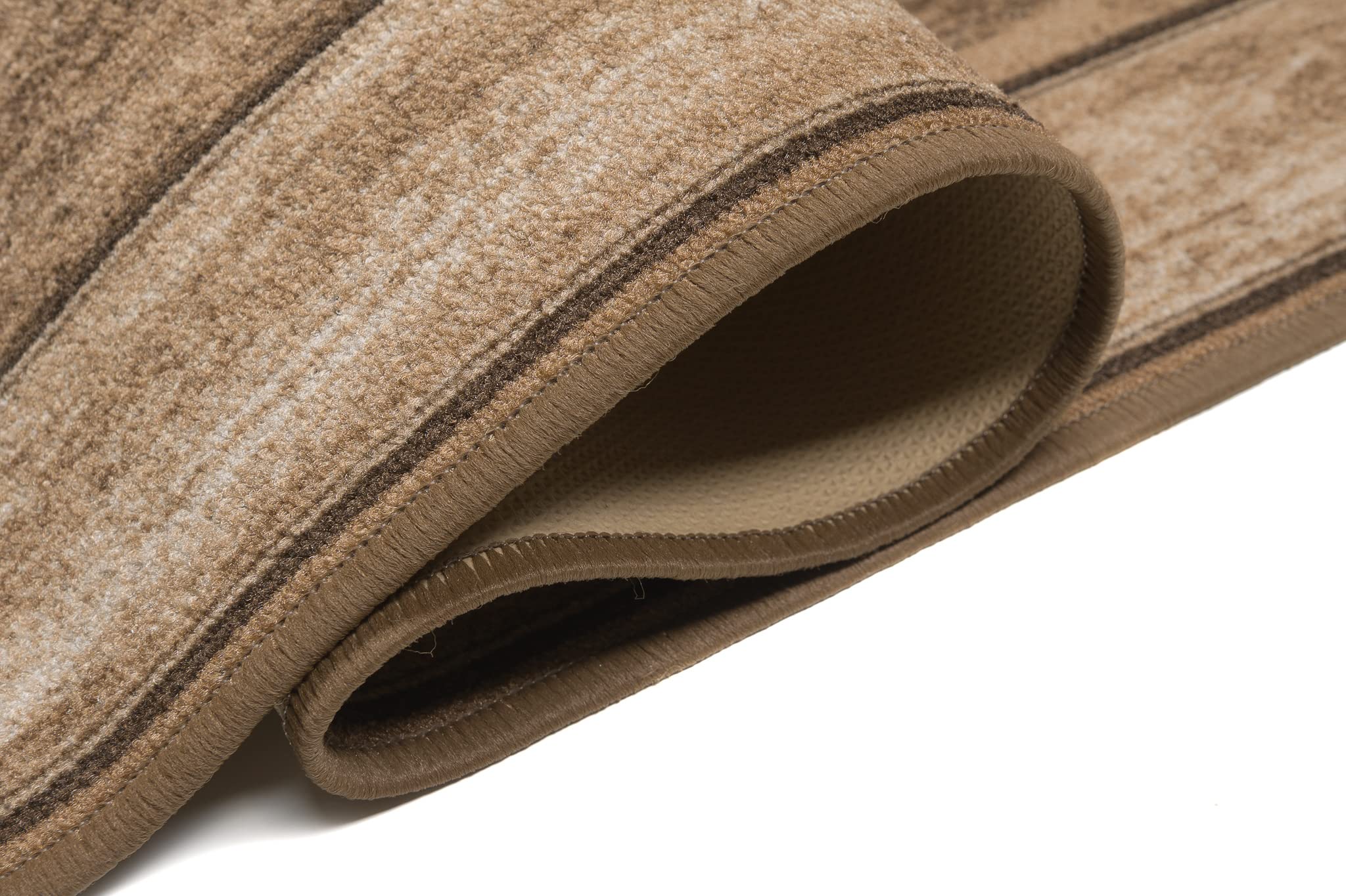 TAPISO Anti Rutsch Teppich Läufer rutschfest Brücke Meterware Modern Hellbraun Creme Streifen Meiliert Design Flur Küche Wohnzimmer Diele 80 x 150 cm