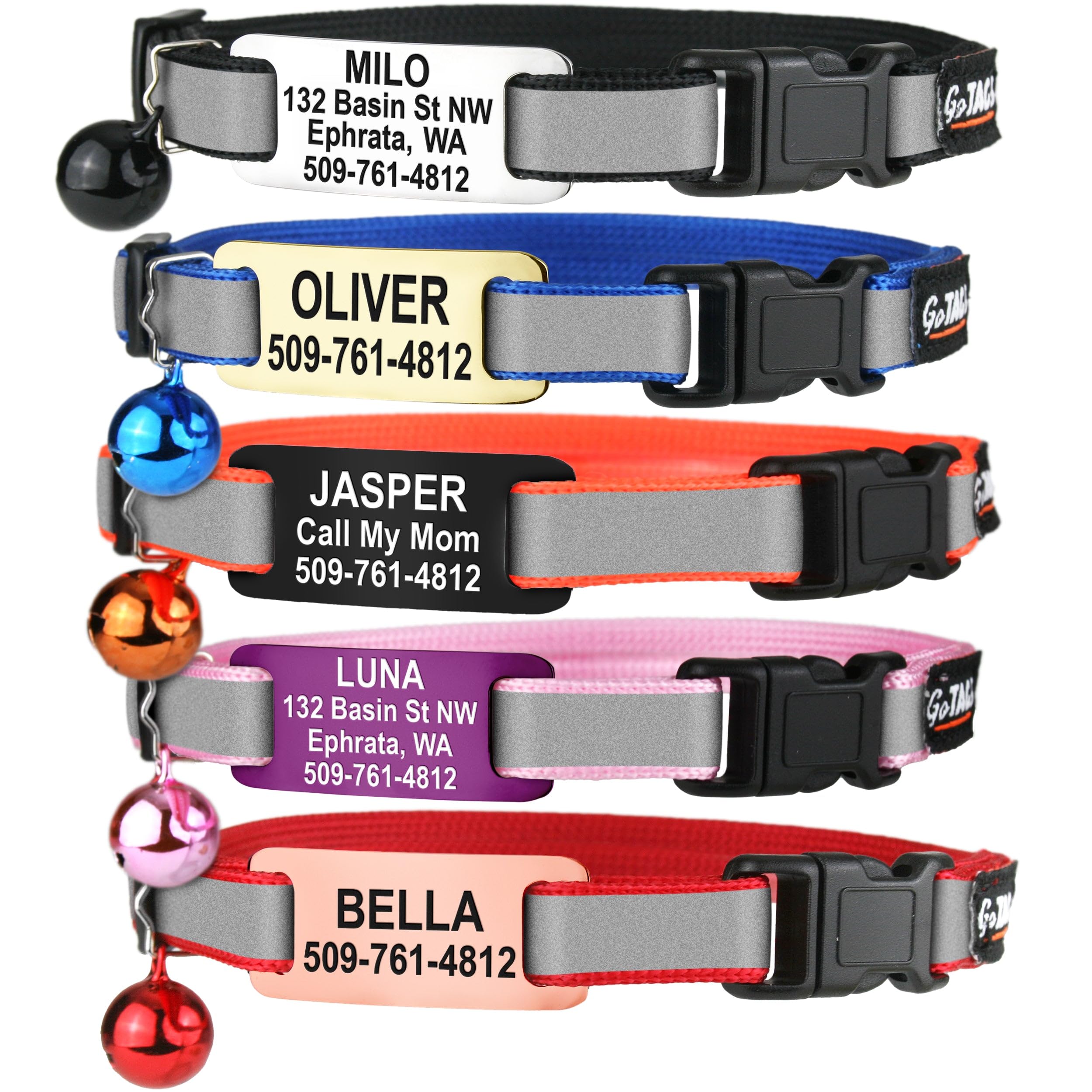 GoTags Reflective Cat Collar with Personalized Tag