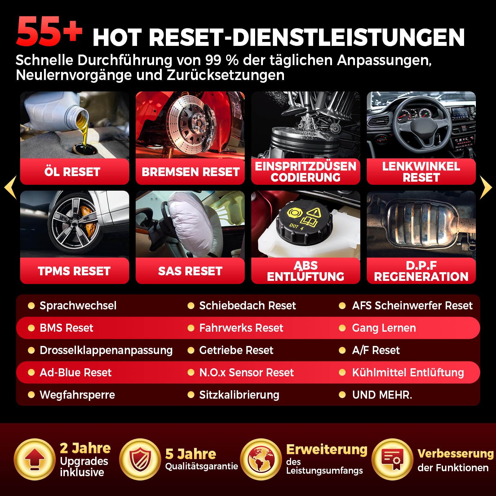 LAUNCH X431 V+ PRO 5.0, OBD2 Diagnosegerät Professionelles ECU Codierung, OE-Level Multibrand Diagnosetablett mit Diagnosegerät Auto mit 55+ Reset Service,2 Jahre Update Besser für Werkstätte