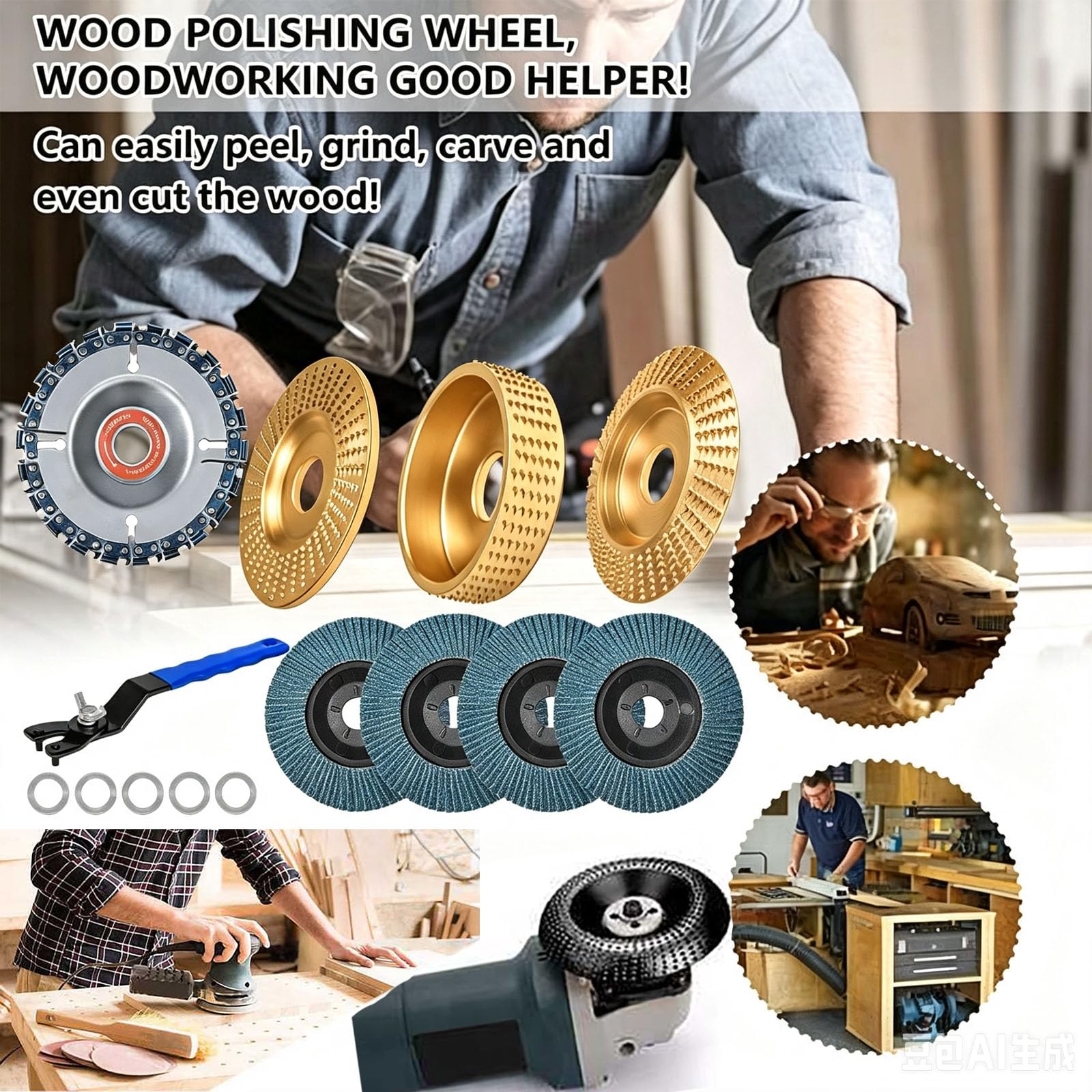 16 discos abrasivos de madera para tallar madera