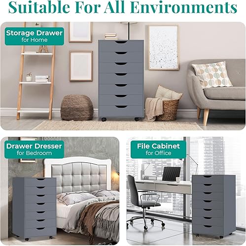 Miniatura 87 de Naomi Home Cómoda de 5 cajones para dormitorio, alta y elegante, con ruedas y estantes de almacenamiento, pequeña para guardarropa, para maquillaje,