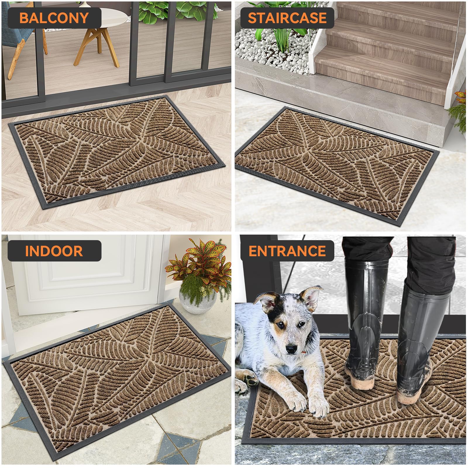 Grandaily Front Door Mat Indoor Outdoor Waterproof Doormat, Non Slip Natural Rubber Welcome Mat, Heavy Duty Durable Super Absorbent Entryway Rugs, 30"x17", Brown — view 8