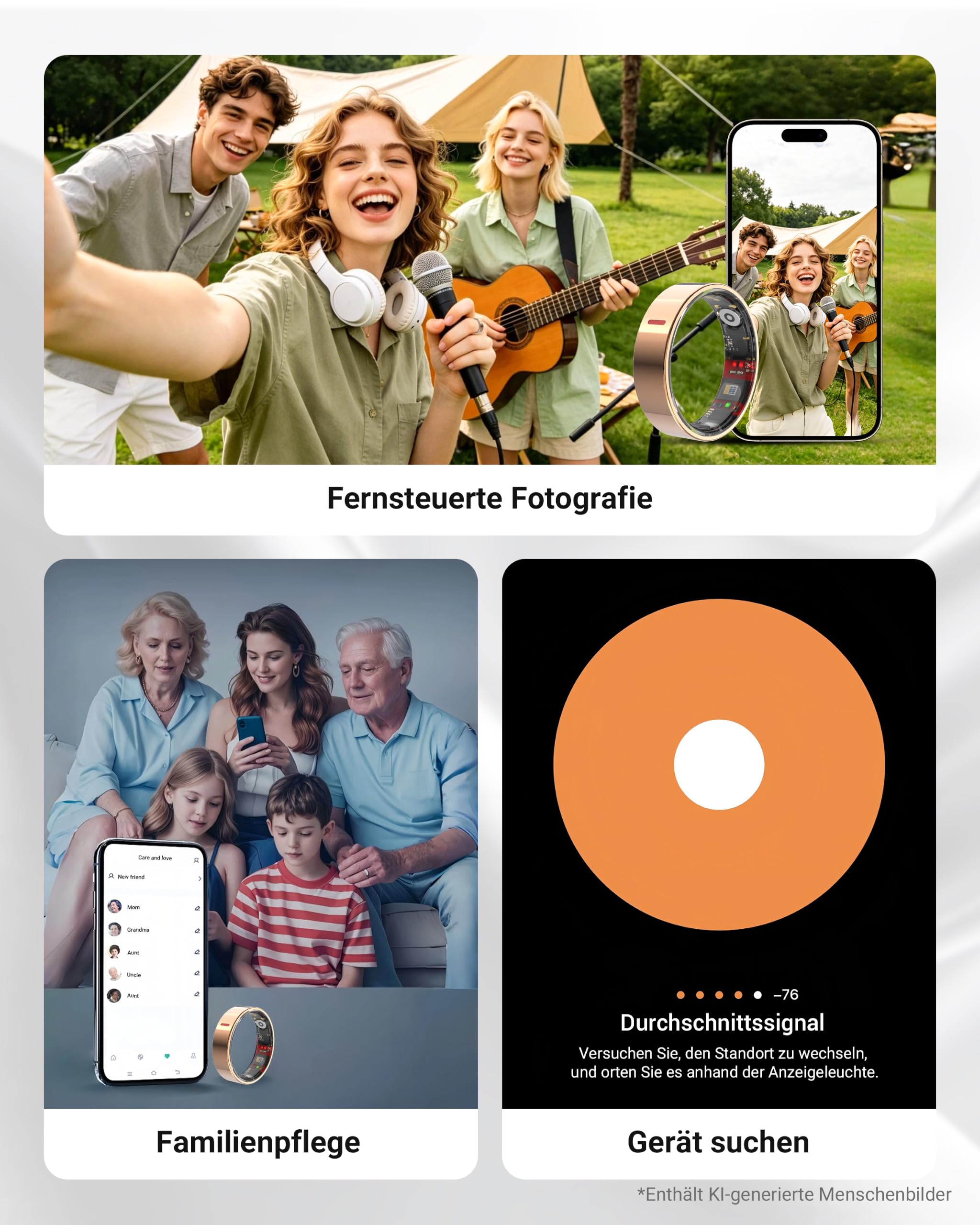 Smart-Ring mit Ladehülle, Fitness-Ring, Gesundheitsmonitor Schlaf-Herzfrequenz- & Blutsauerstoffmonitor 5ATM+IP68 wasserdicht Ohne Abo 4-7 Tage Akkulaufzeit iOS & Android kompatibel für Männer Frauen