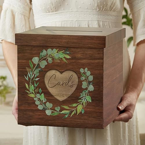 Kate Aspen Caja de madera rústica marrón para regalotarjeta de boda, caja de dinero, decoración de boda de granja para recepción, también perfecta