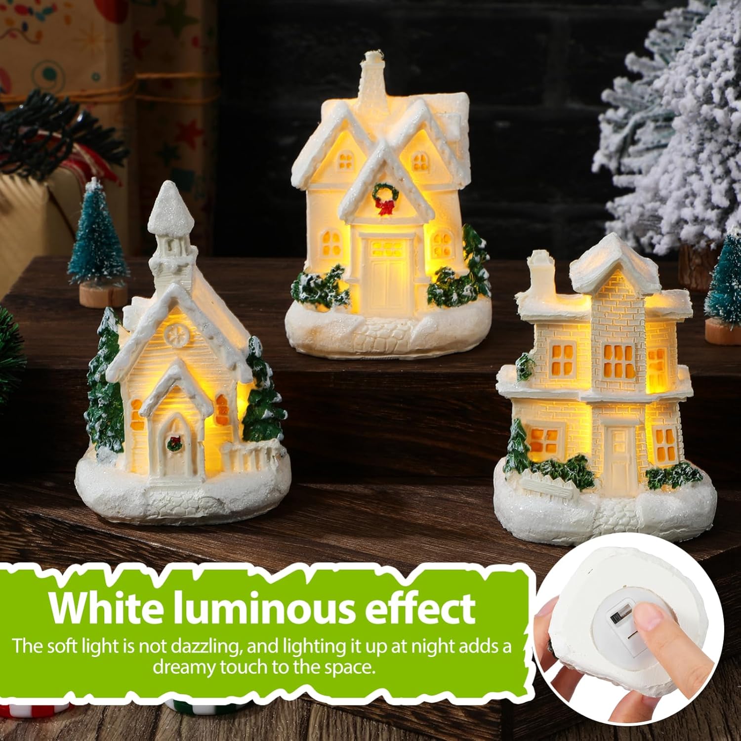 ULTECHNOVO 3 Pcs Christmas Houses: Christmas Village Houses with Light - Xmas Glow Cabin - Home Tabletop Decoration Xmas Presents for Micro Landscape Building Ornaments