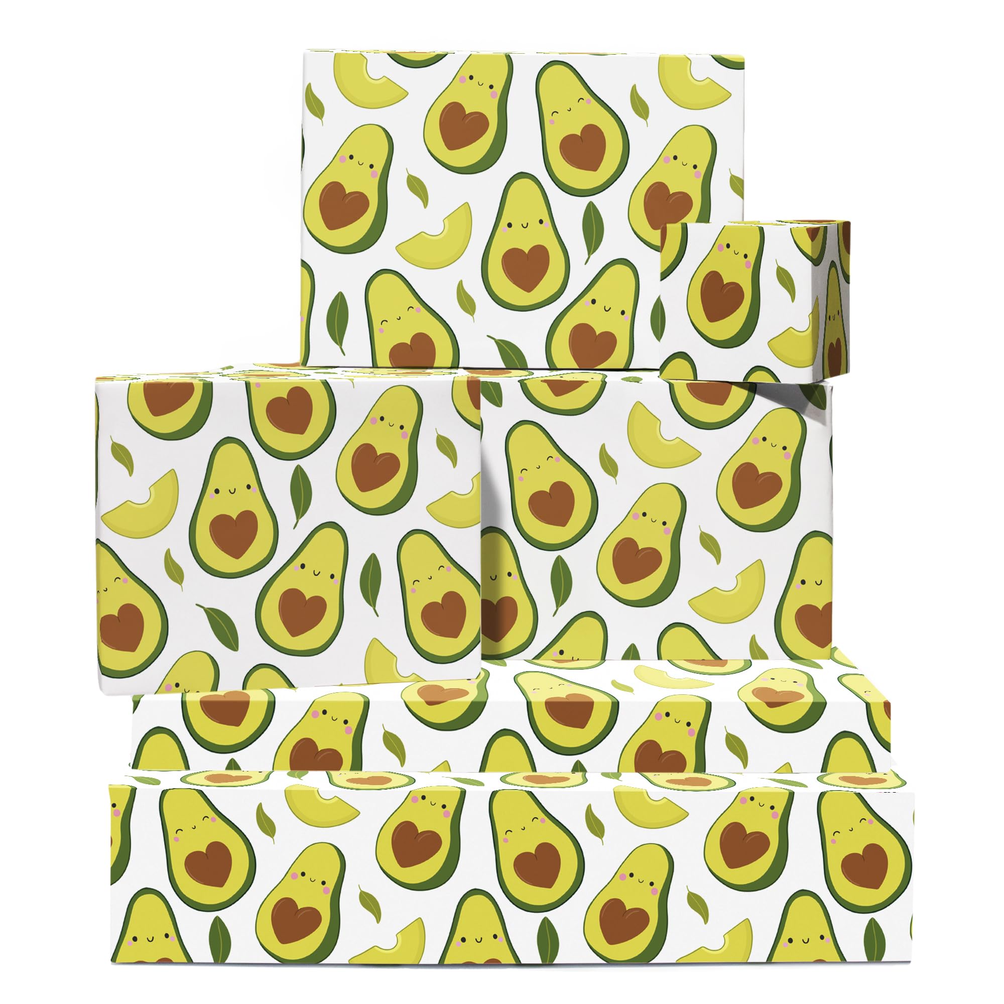 Cute Wrapping Paper - Avocado, Food Theme, Cartoon - 6 Sheets of Giftwrap for All Ages Family Friends - All Occasion Birthday - Comes With Stickers by Central 23