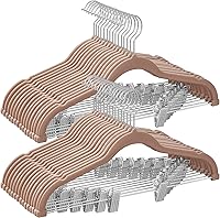 Vista 11 de SONGMICS Paquete de 20 perchas para pantalones, perchas de terciopelo de 16.7 pulgadas de largo con clips ajustables, perchas resistentes