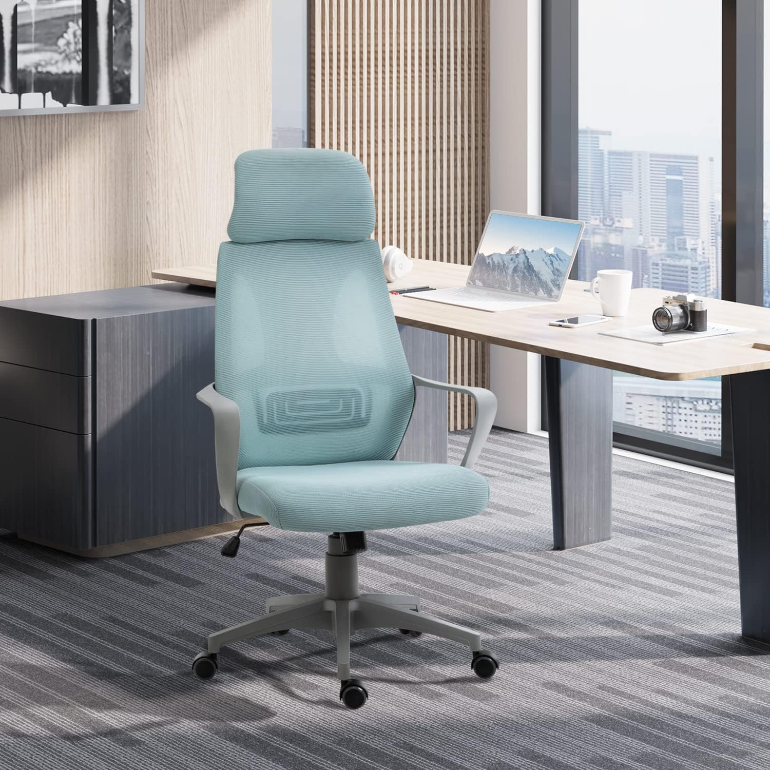 Nemi Agency ADINATH Furniture Executive Director REVOLVING Ergonomic Nylon Chair with Unique Design and Comfort, (Model 901HG; Grey & Blue Color)