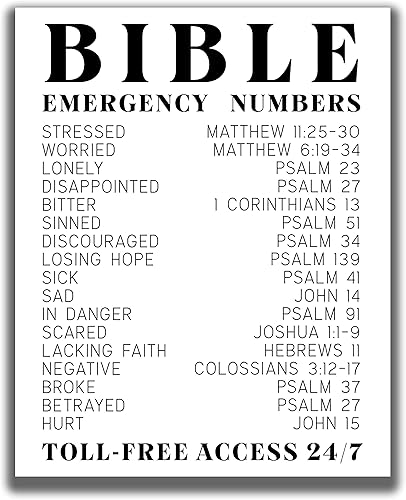 Funny Bible Verse Wall Art - 8x10" UNFRAMED Print - Bible Verse Emergency Numbers - Inspirational, Spiritual Typography Wall Print - Religious Gifts