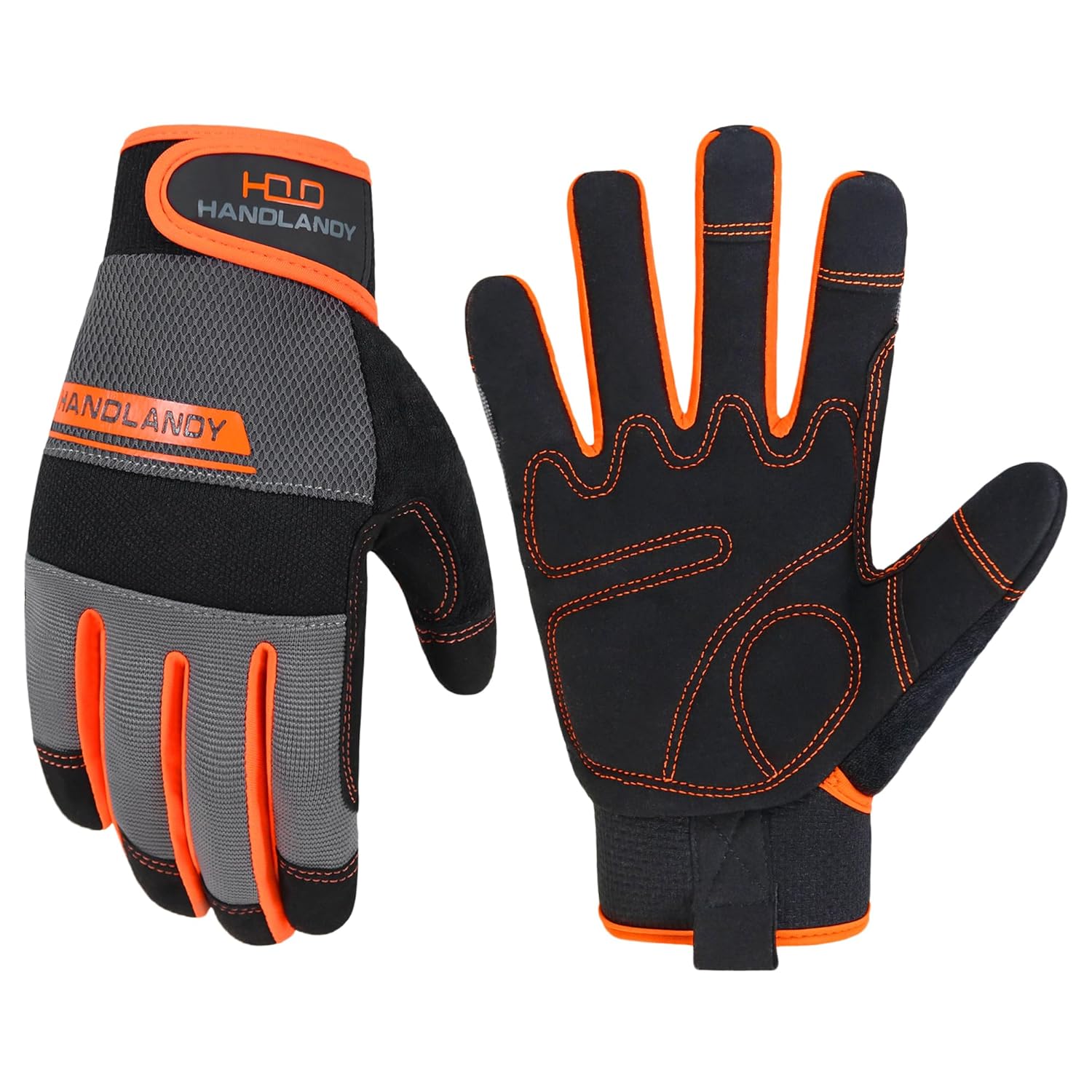 HANDLANDY Work Gloves Mens & Women, Utility Safety Mechanic Working Gloves Touch Screen, Flexible Breathable Yard Work Gloves (Large, Orange)