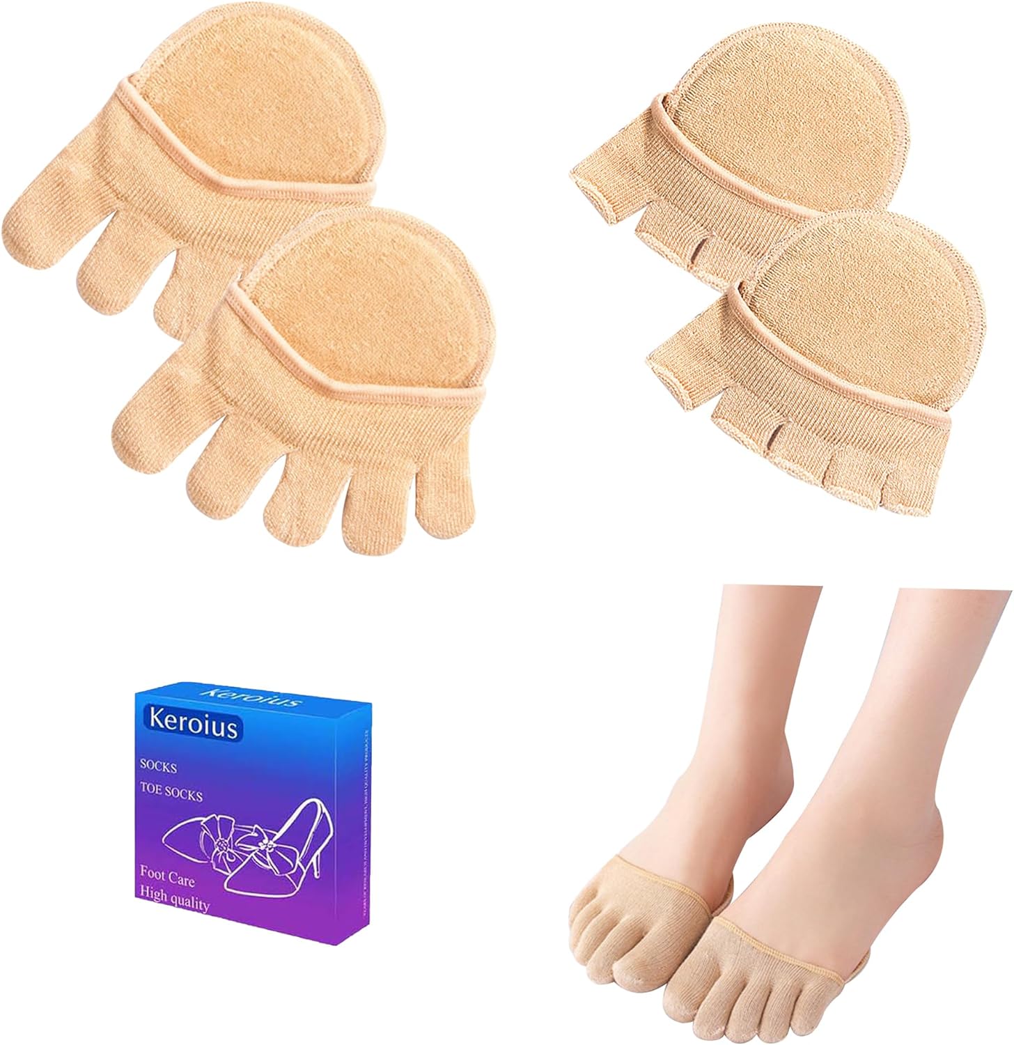 Keroius 2 Pairs Toe Separator Socks,FiveToes Socks