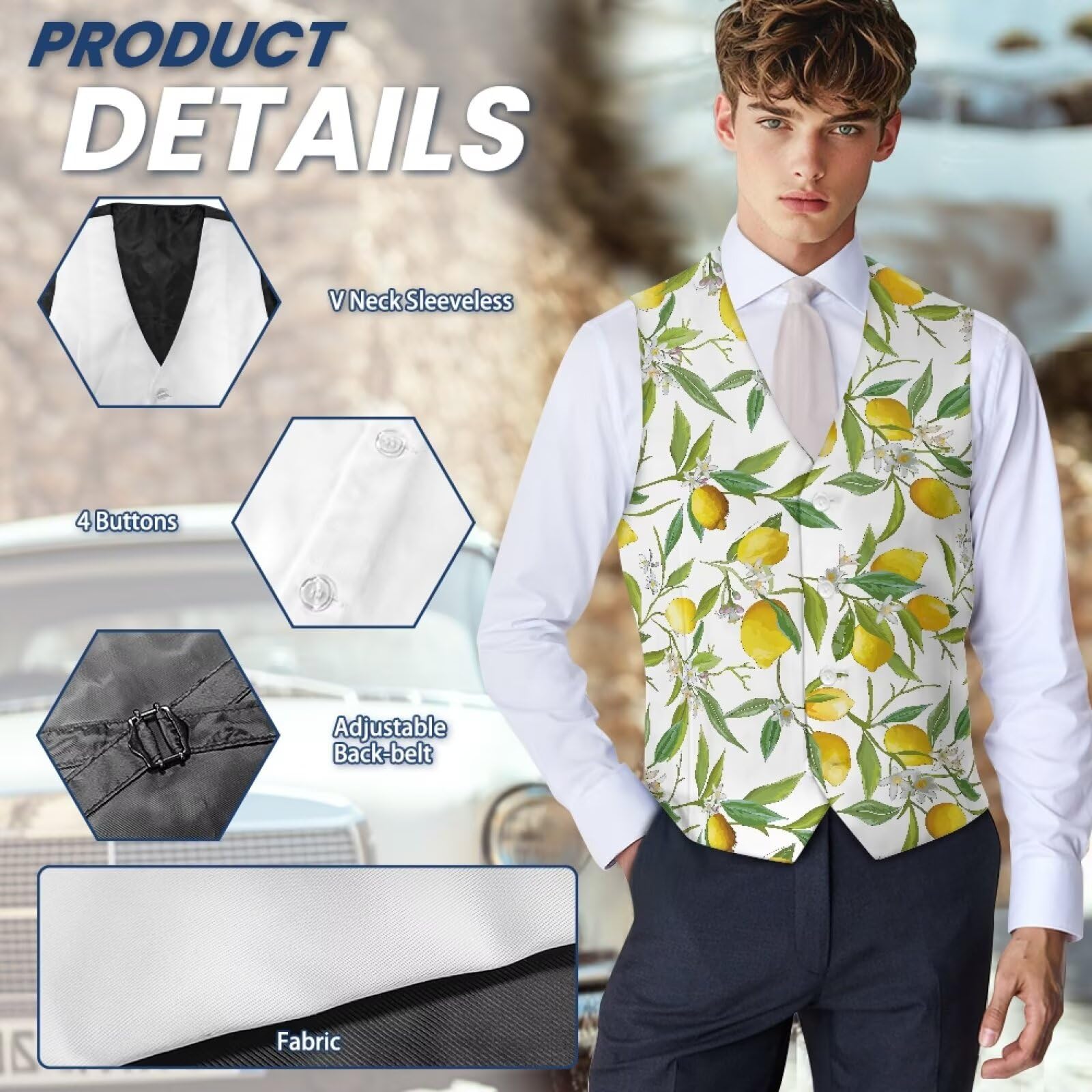 Gilet de costume décontracté léger pour homme - Col en V - Pour fête, mariage