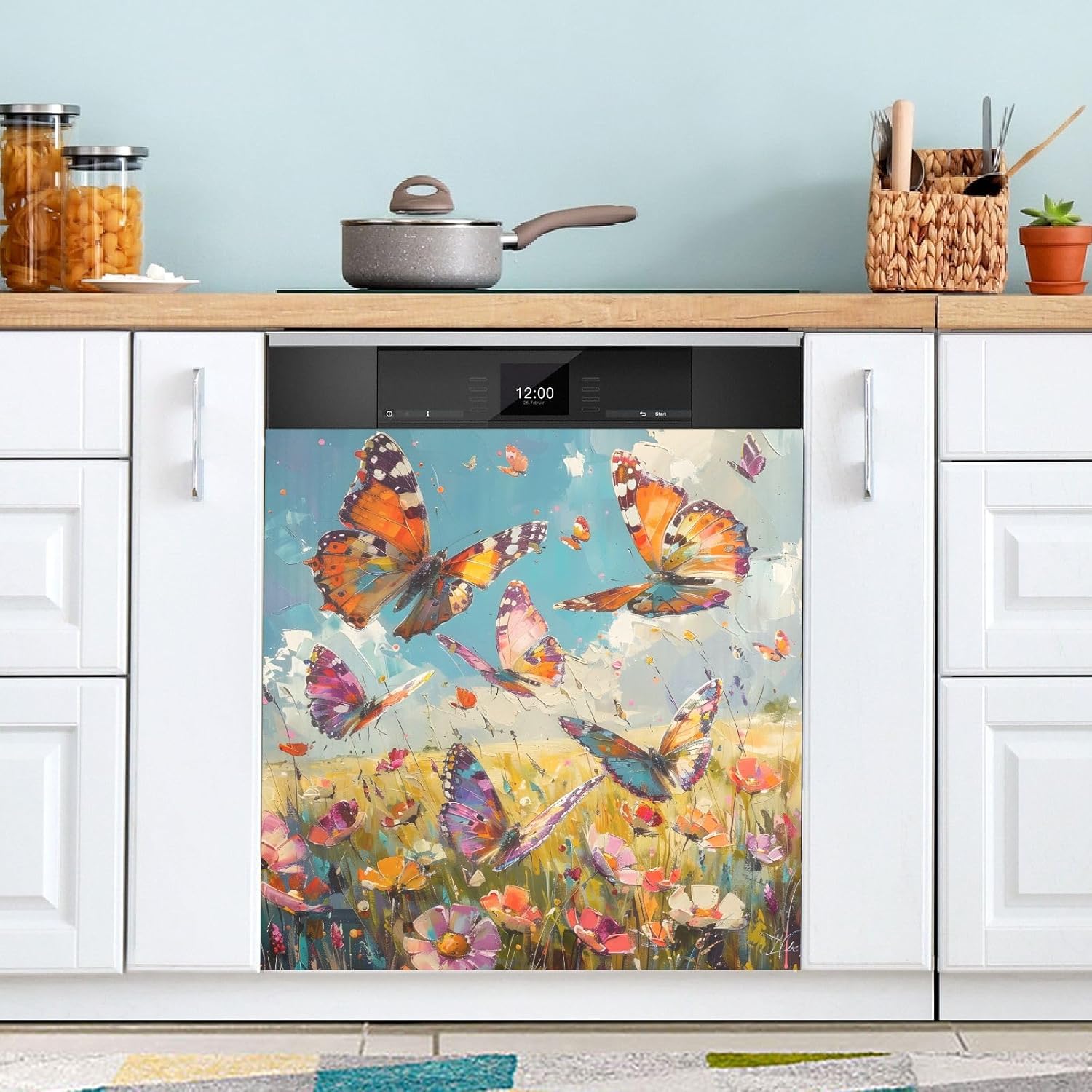 Dishwasher Magnet Cover Large Magnetic Stickers Butterfly Front Dishwasher Cover Reusable Decal for Home Kitchen Refrigerator Decorative Lid Washing Machine Laundry