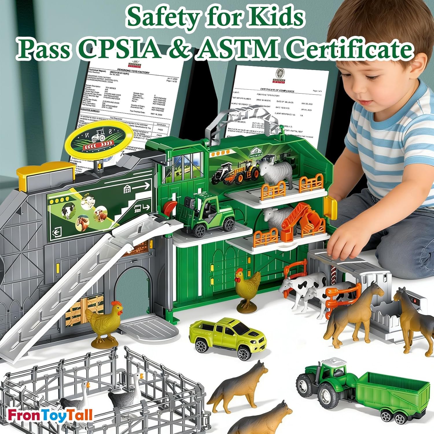 25 Piece Farm Toys for Toddlers 3+ Years Old, Barn House Pretend Play Farm Playset with Portable Handle, Educational Animal Figures Toys for Kids Indoor & Outdoor, Gift for Boys and Girls