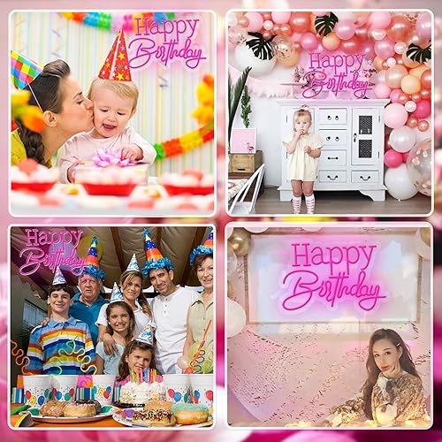 Miniatura 2 de Letrero de neón LED rosa de feliz cumpleaños, luz nocturna para decoración de pared, fiesta, dormitorio, habitación, bar, boda, hogar, cumpleaños,