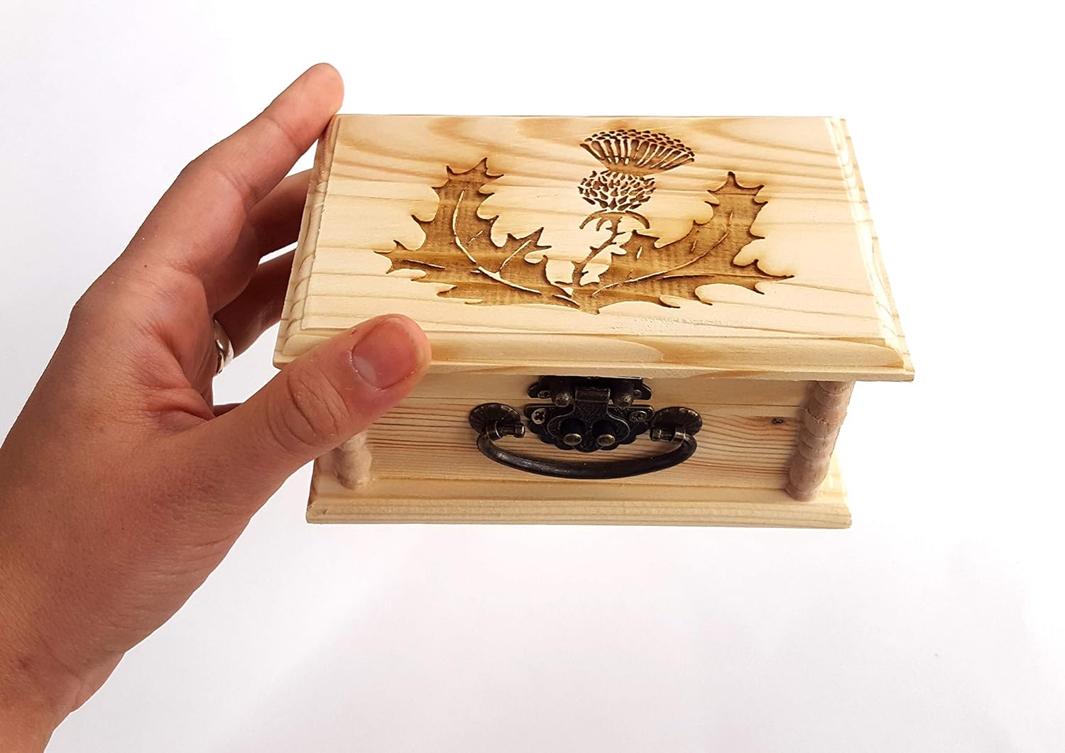 LyonCraft Scottish Thistle Latched Wooden Box – Custom Engraved, Personalized Keepsake Box