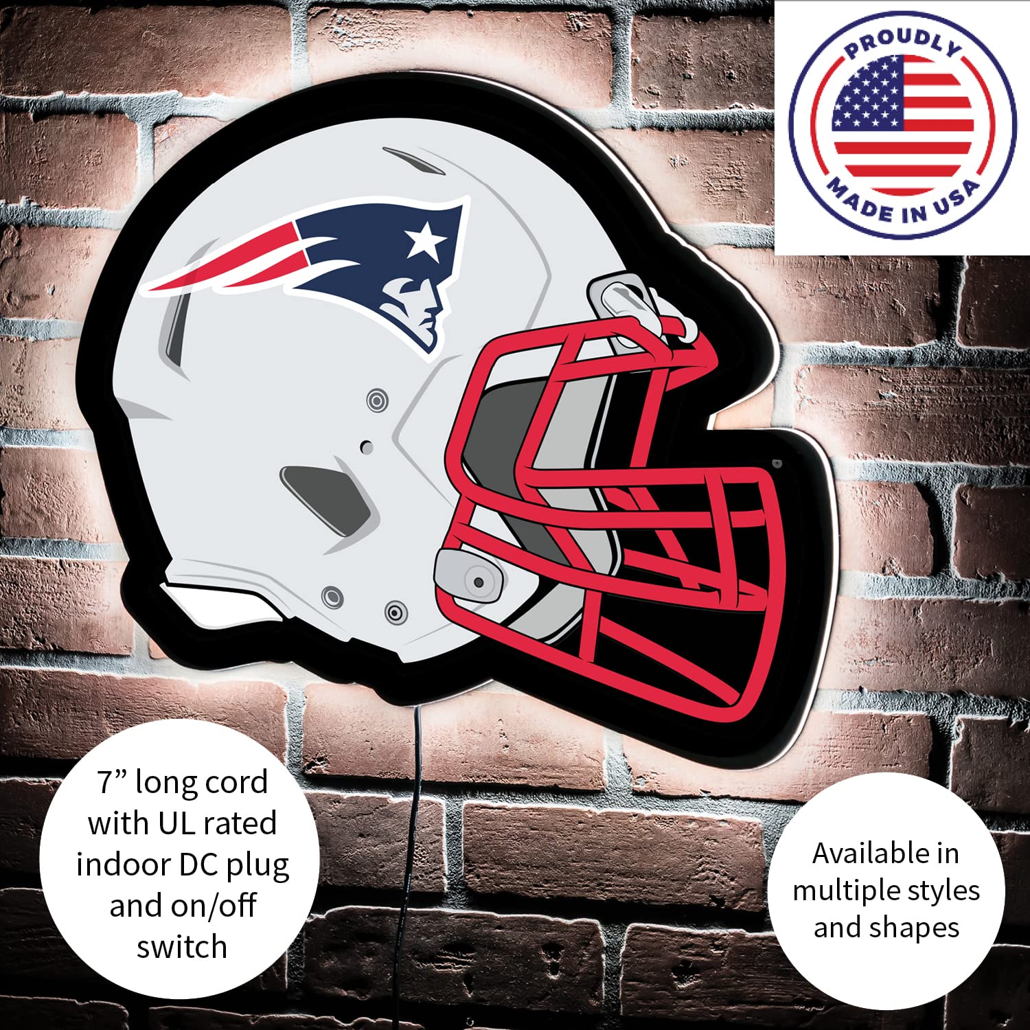 Team Sports America Evergreen NFL New England Patriots Ultra-Thin LED Light Wall Sign Decor | Full Size Replica Helmet | 19.5 x 15 Inches