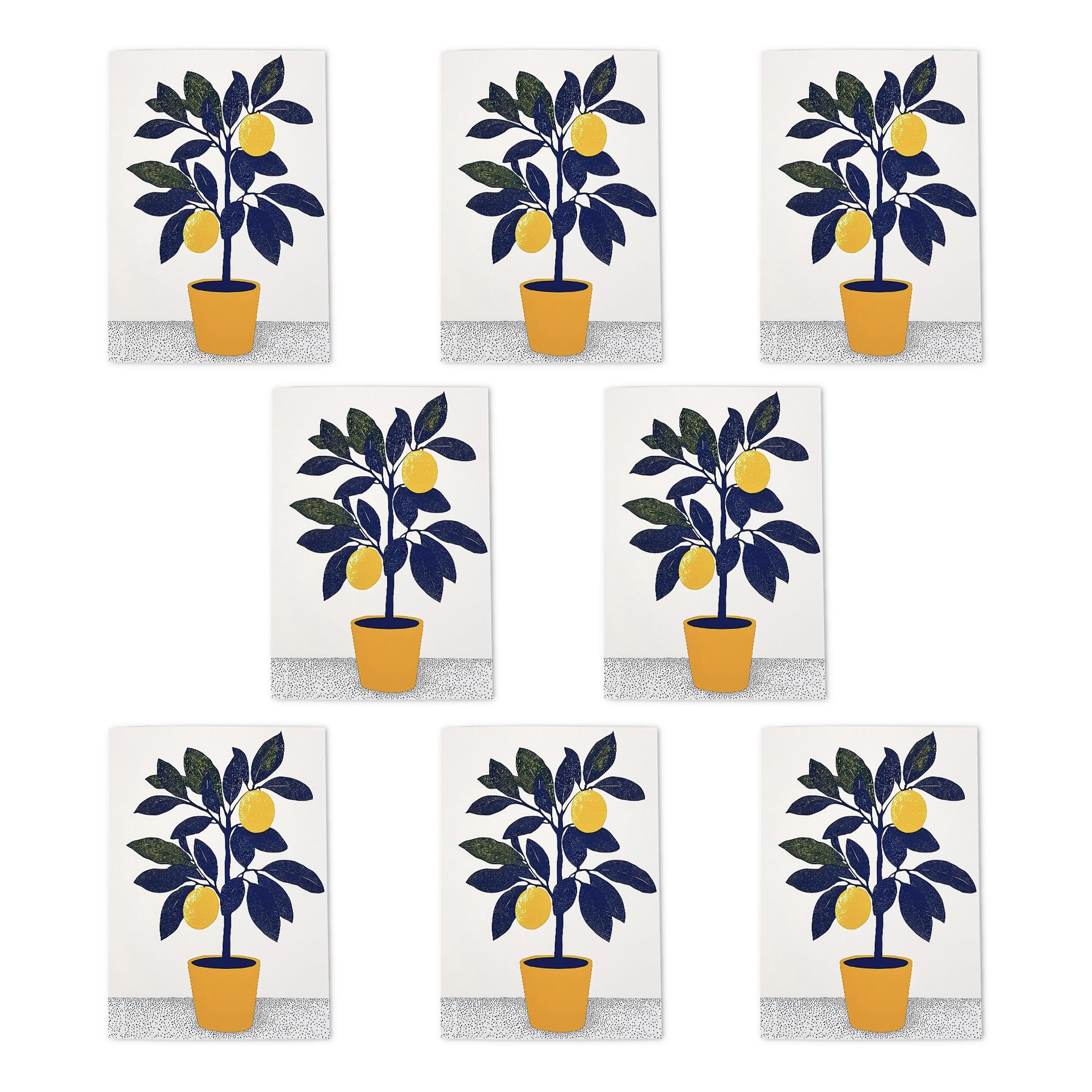Lemon Tree Botanical Greeting Cards Pack of 8 Plant Lover Kitchen Art Note Cards Any Occasion Blank Inside A6 10x15cm