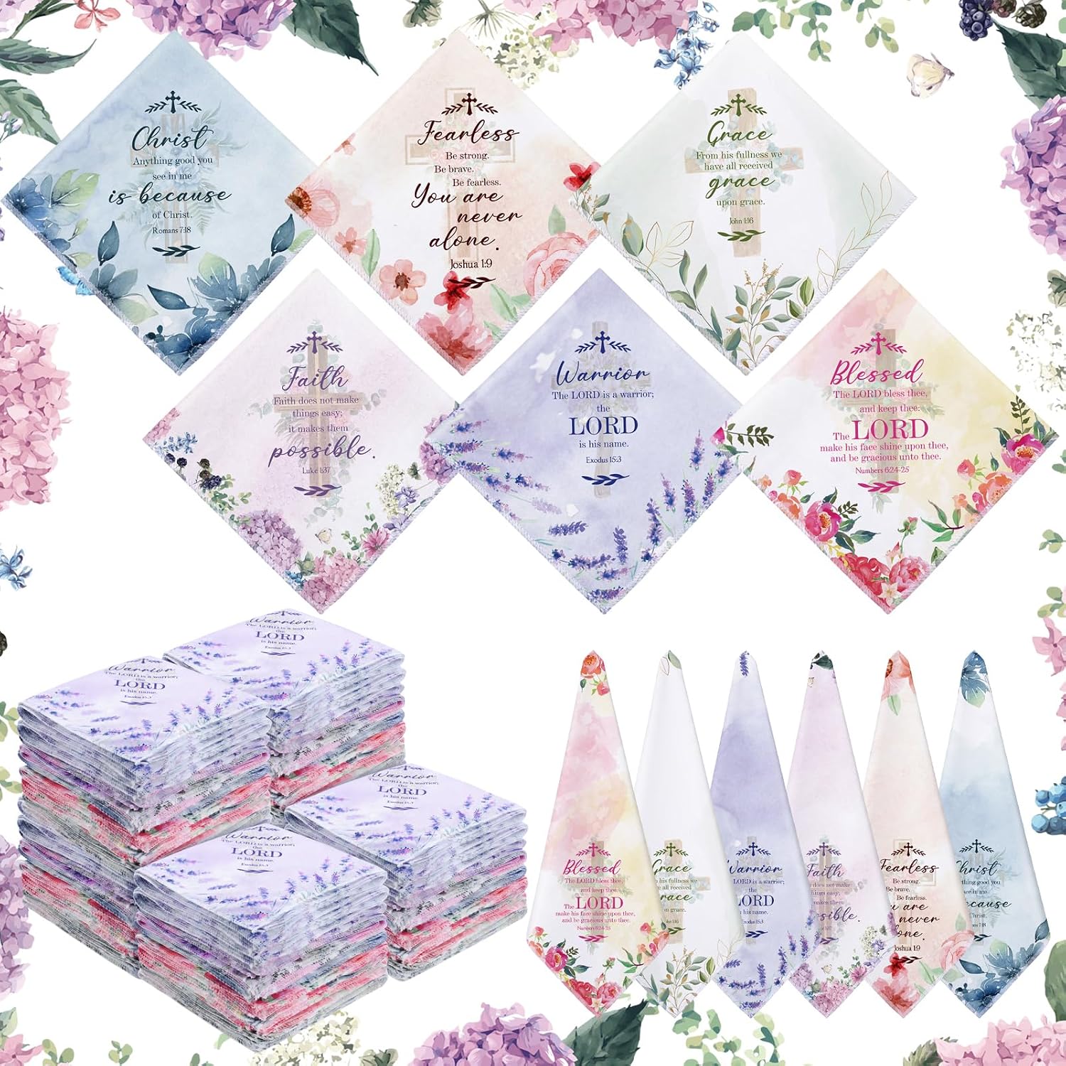 HunnmingRe Christian Handkerchief for Women Inspirational Gifts Bulk Inspirational Religious Bible Verse Handkerchief
