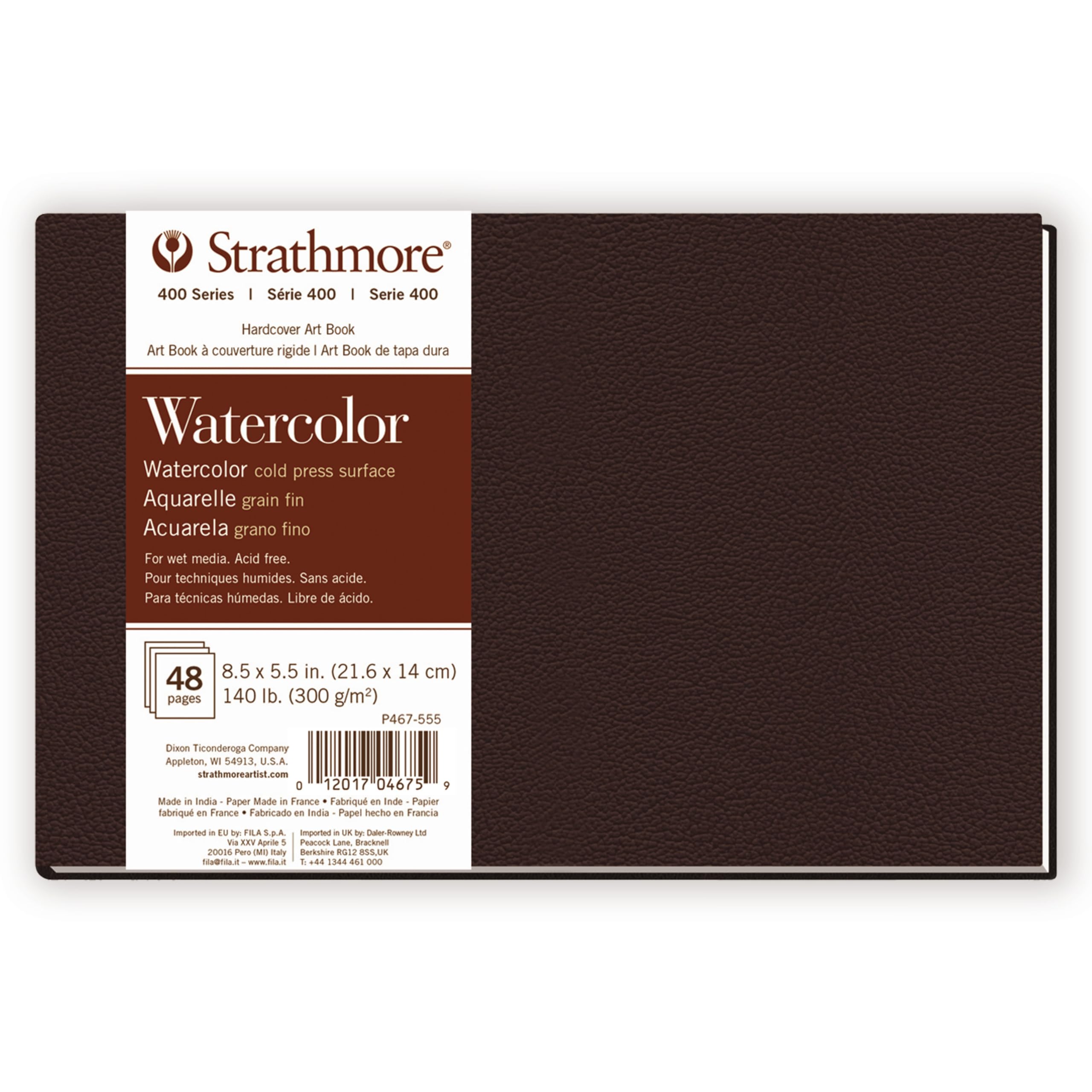 Strathmore 400 Series Watercolor Paper Art Book, Matte Brown Cover, Natural White, Hardbound, 24 Sheets, 8.5x5.5 inch