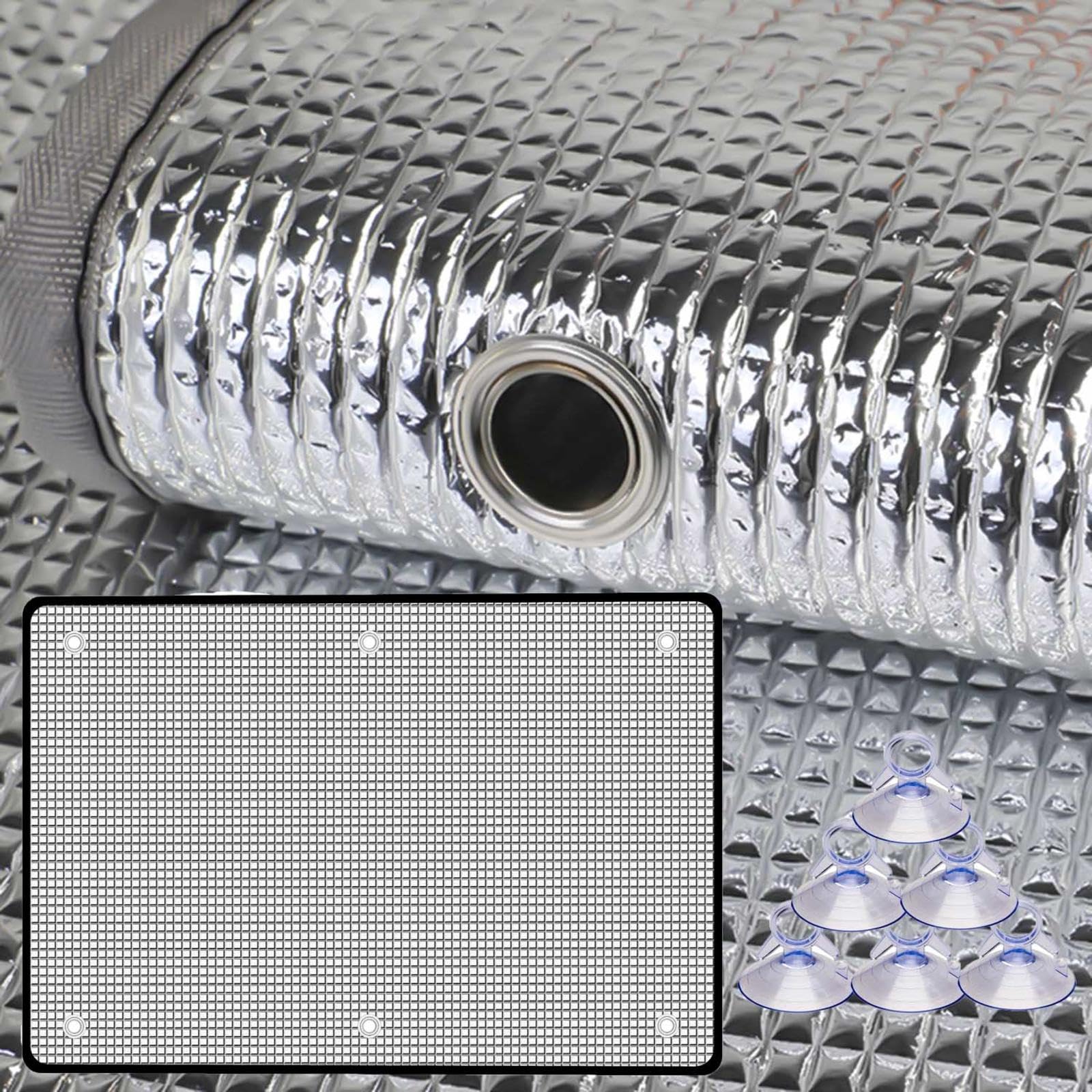 Yhbz Silver Reflective Window Film With Suction Cups,Aluminium Foil Insulation Glass Film,Total Blackout Window Cover,For Sun Room Skylight Balcony Kitchen,Various Sizes,70X170cm/28"X67"