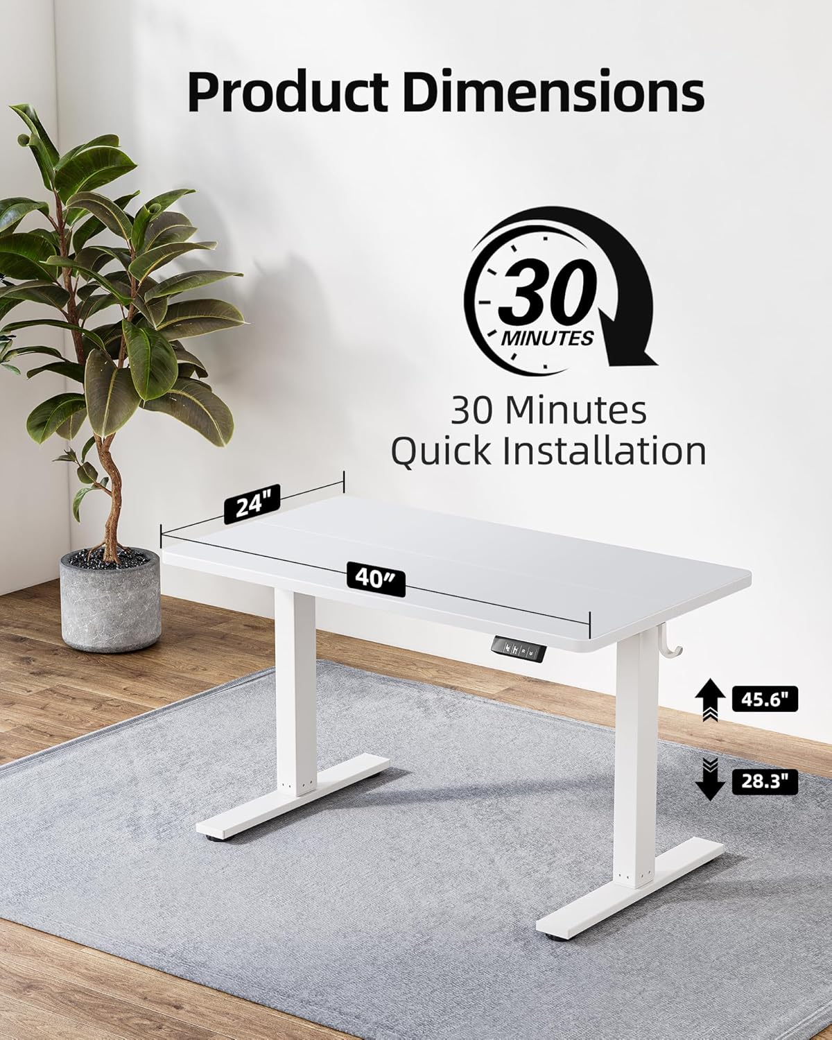 BEXEVUE 40" x 24"White Standing Desk, Height Adjustable Electric Desk, Sit Stand Desk, Small Home Office Computer Desk with Splice Board, Bureau De Travail Ajustable (White) - Image 4